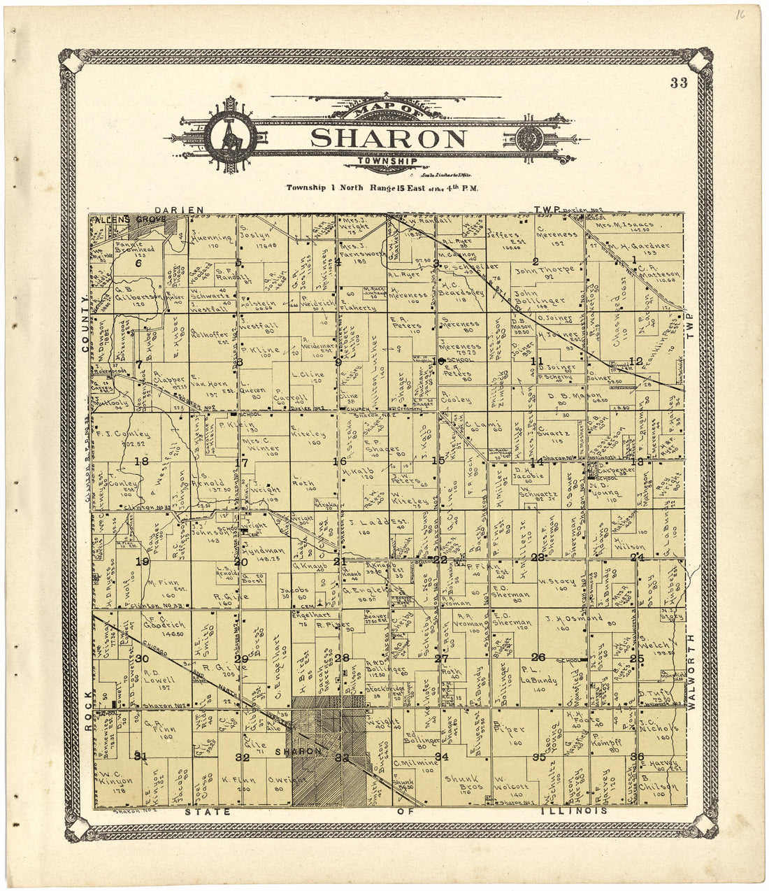 Map of Sharon Township from Standard Atlas of Walworth County, Wisconsin 1907 by Relic Map Company