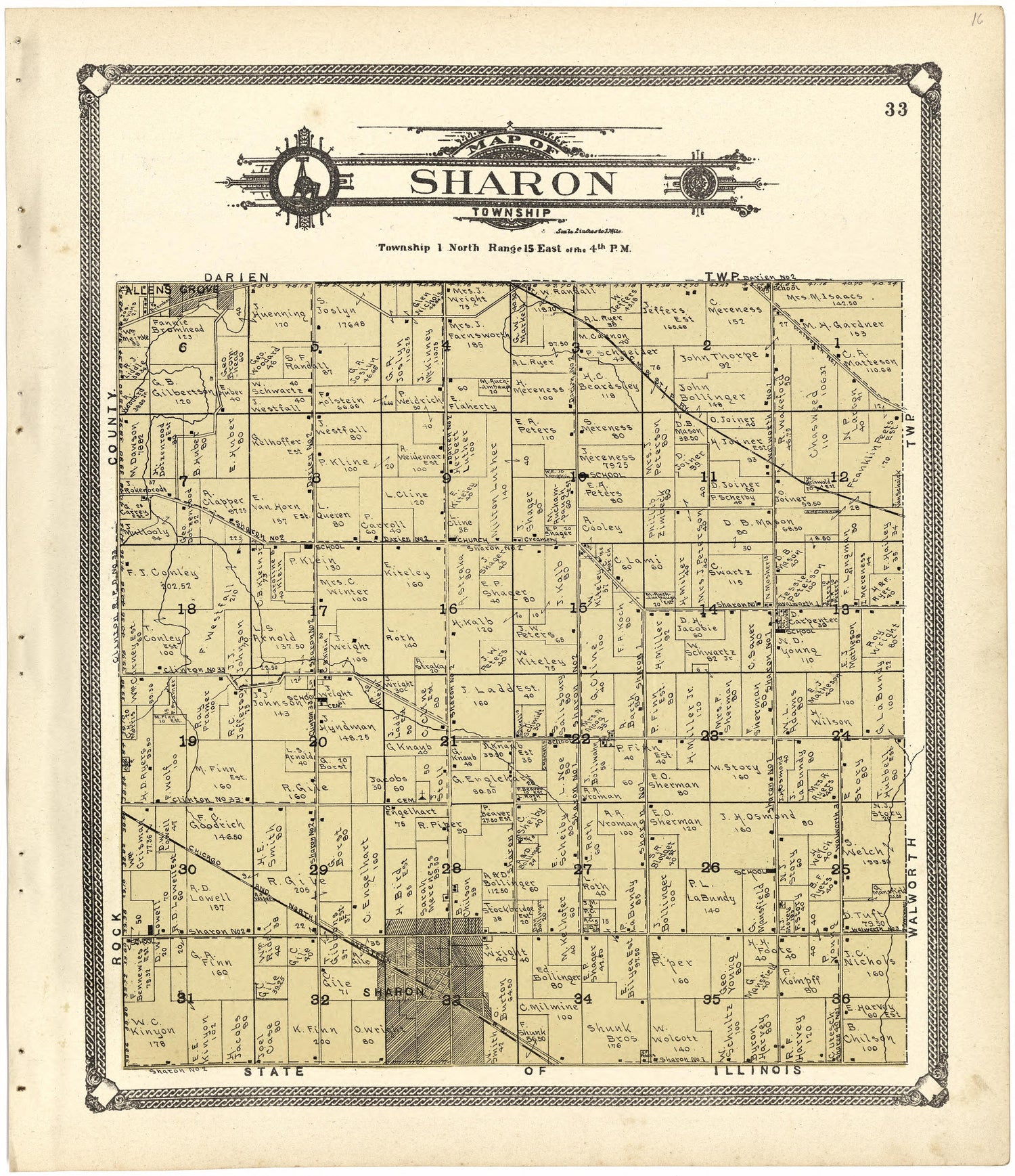 Map of Sharon Township from Standard Atlas of Walworth County, Wisconsin 1907 by Relic Map Company