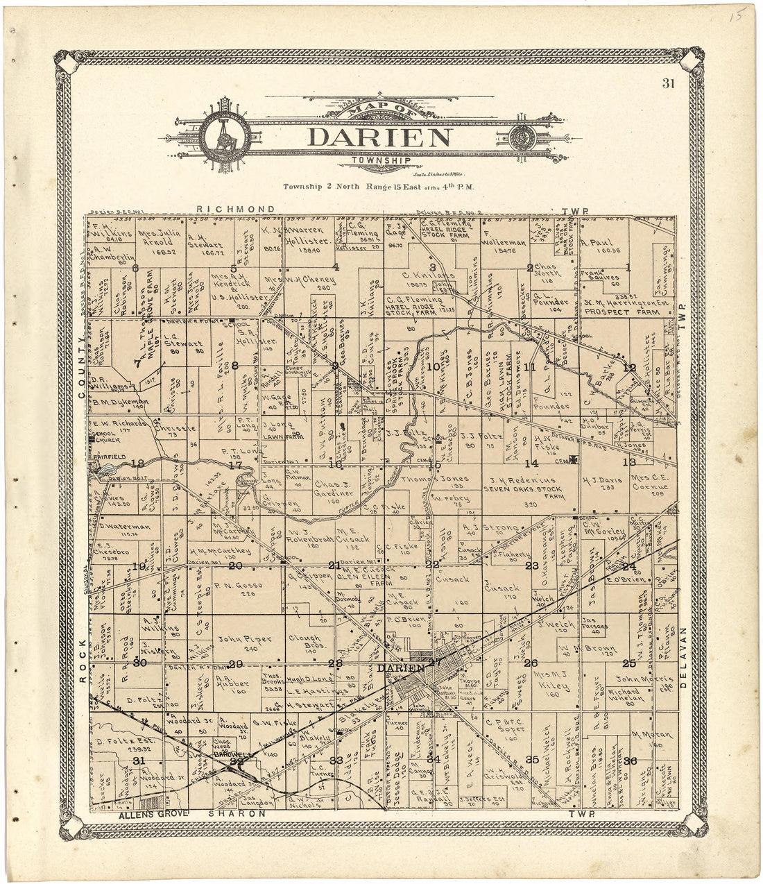 Map of Darien Township from Standard Atlas of Walworth County, Wisconsin 1907 by Relic Map Company