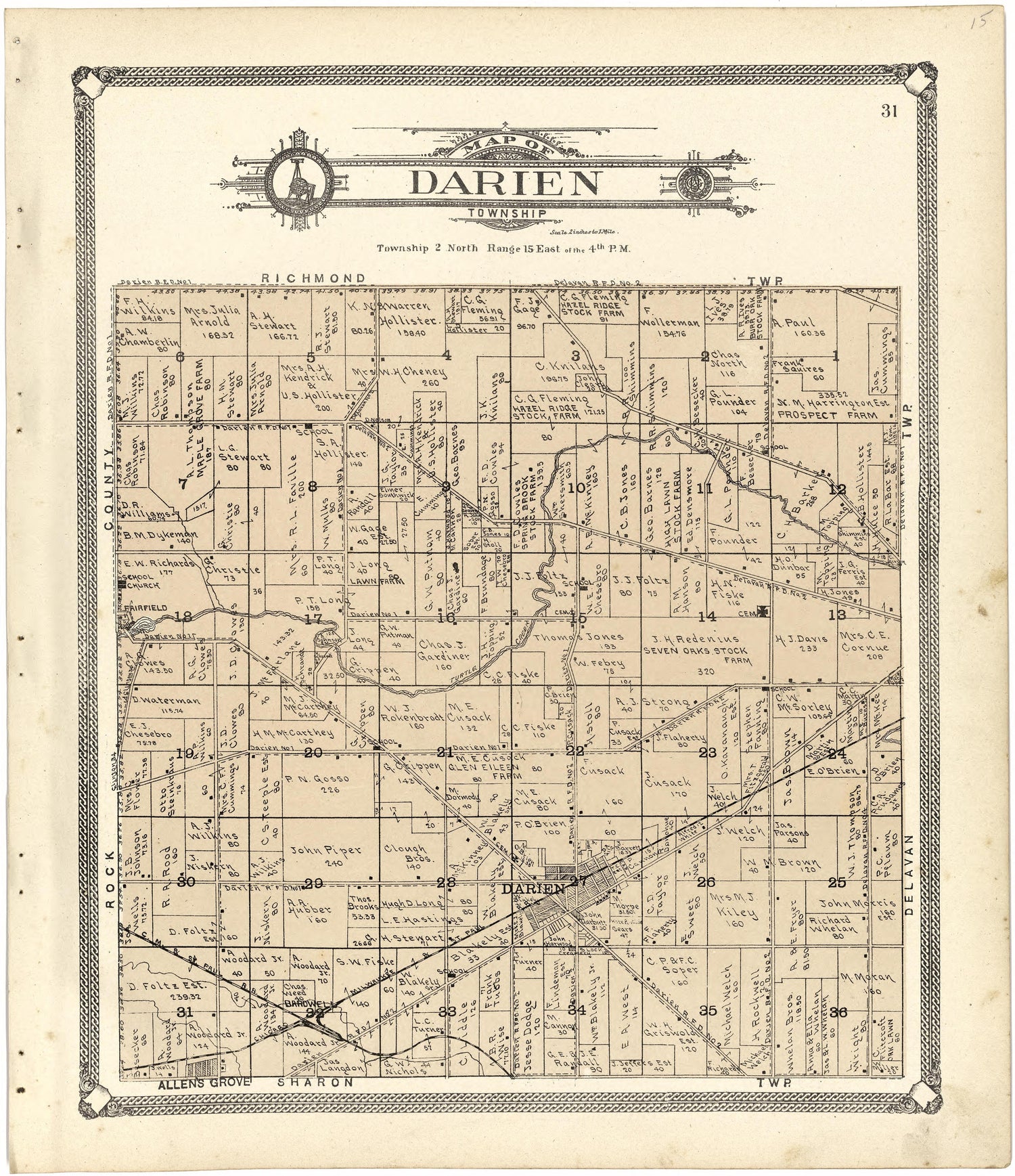 Map of Darien Township from Standard Atlas of Walworth County, Wisconsin 1907 by Relic Map Company