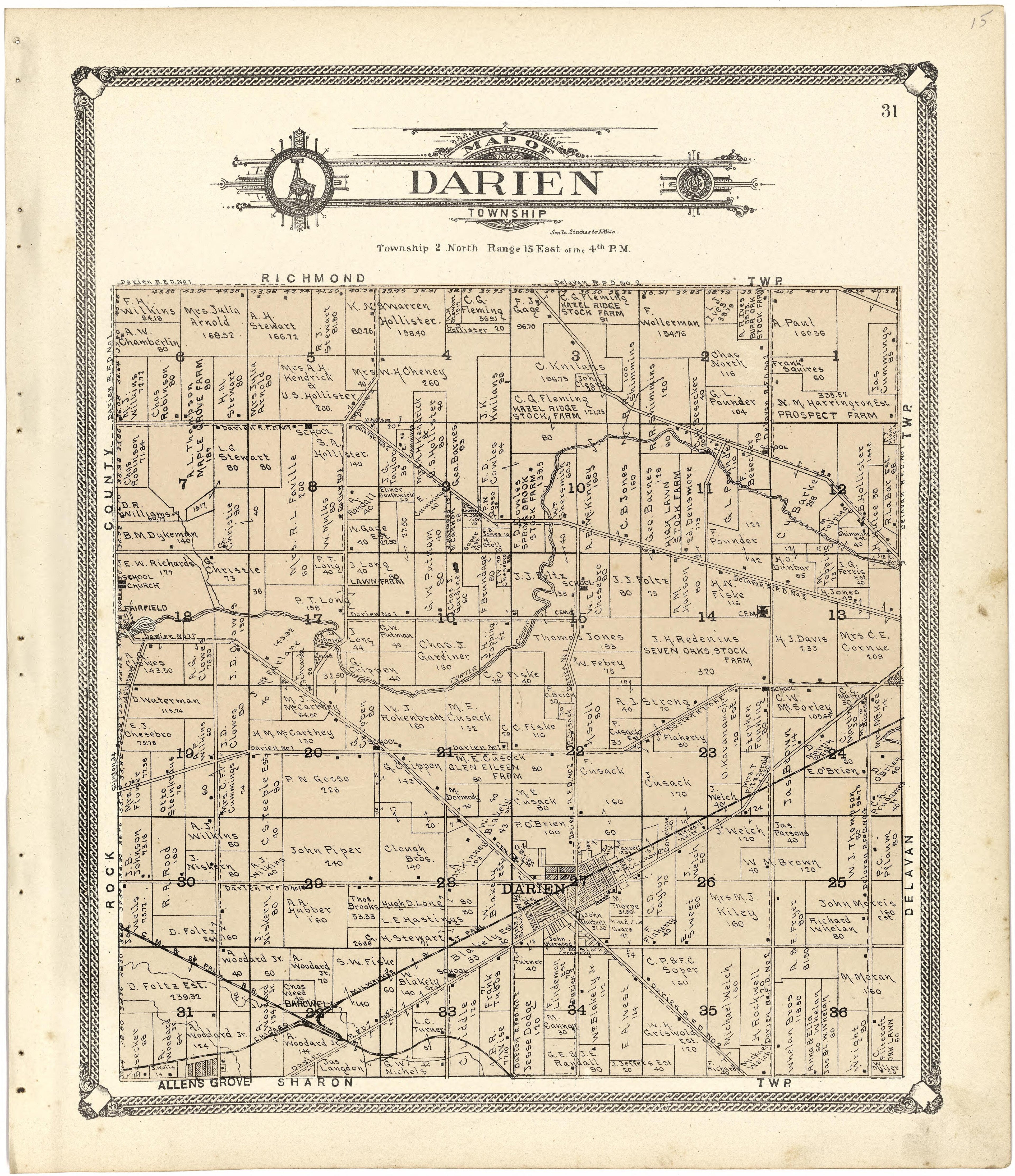 Map of Darien Township from Standard Atlas of Walworth County, Wisconsin 1907 by Relic Map Company
