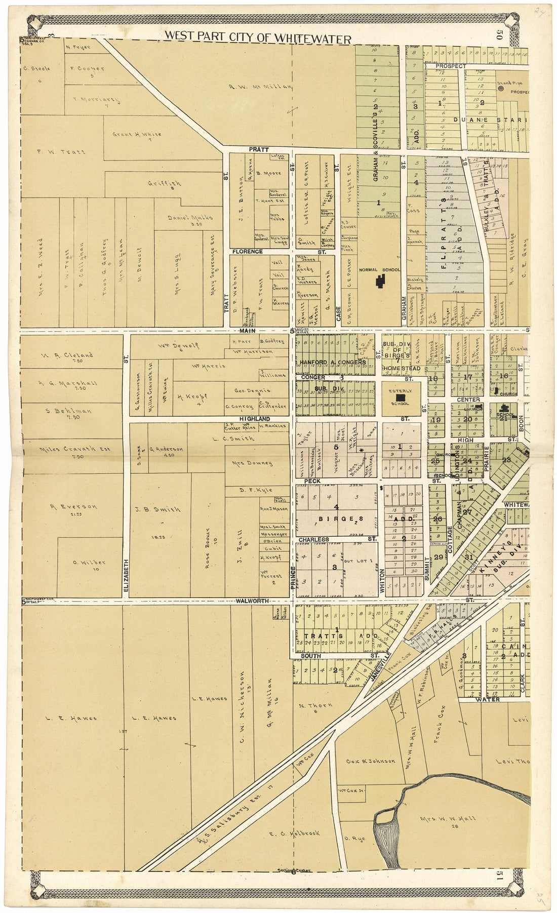 West Part City of Whitewater from Standard Atlas of Walworth County, Wisconsin 1907 by Relic Map Company
