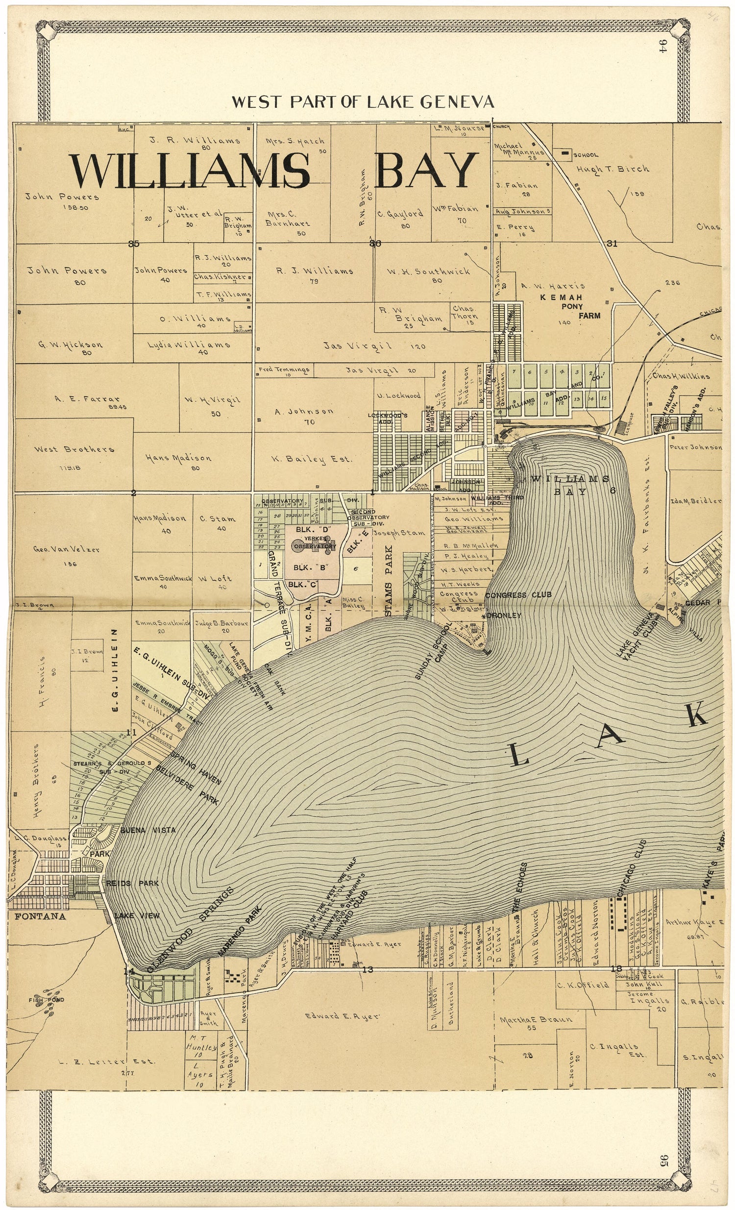 West Part of Lake Geneva from Standard Atlas of Walworth County, Wisconsin 1907 by Relic Map Company