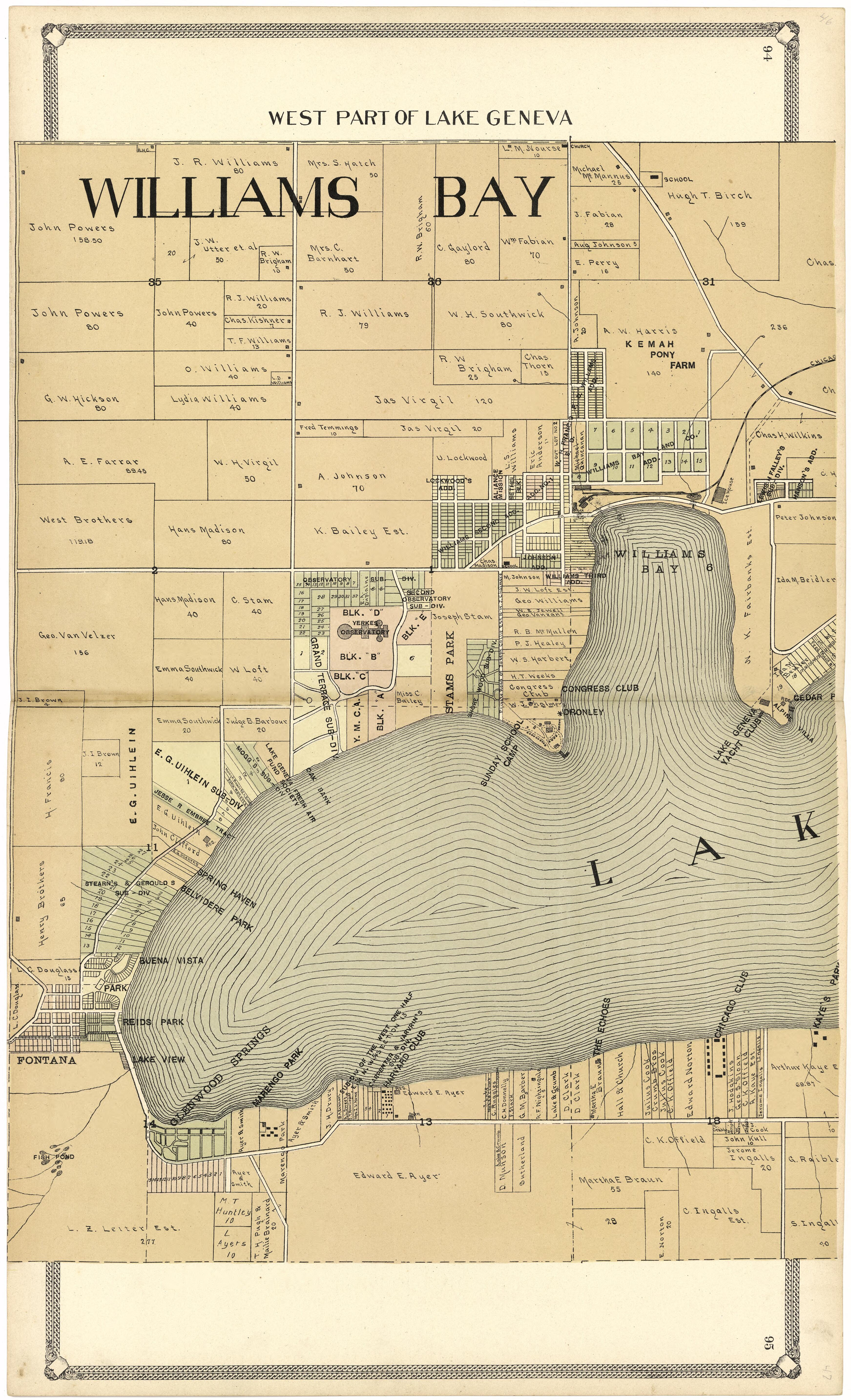 West Part of Lake Geneva from Standard Atlas of Walworth County, Wisconsin 1907 by Relic Map Company