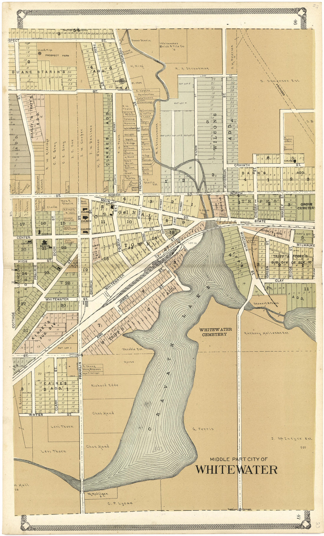 Middle Part City of Whitewater from Standard Atlas of Walworth County, Wisconsin 1907 by Relic Map Company