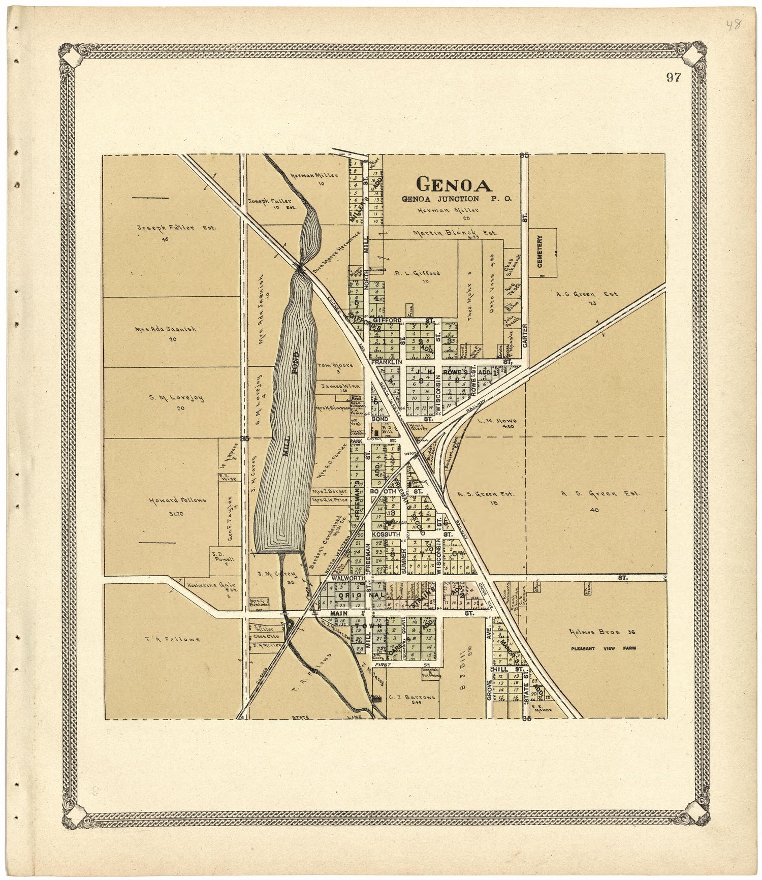 Genoa from Standard Atlas of Walworth County, Wisconsin 1907 by Relic Map Company