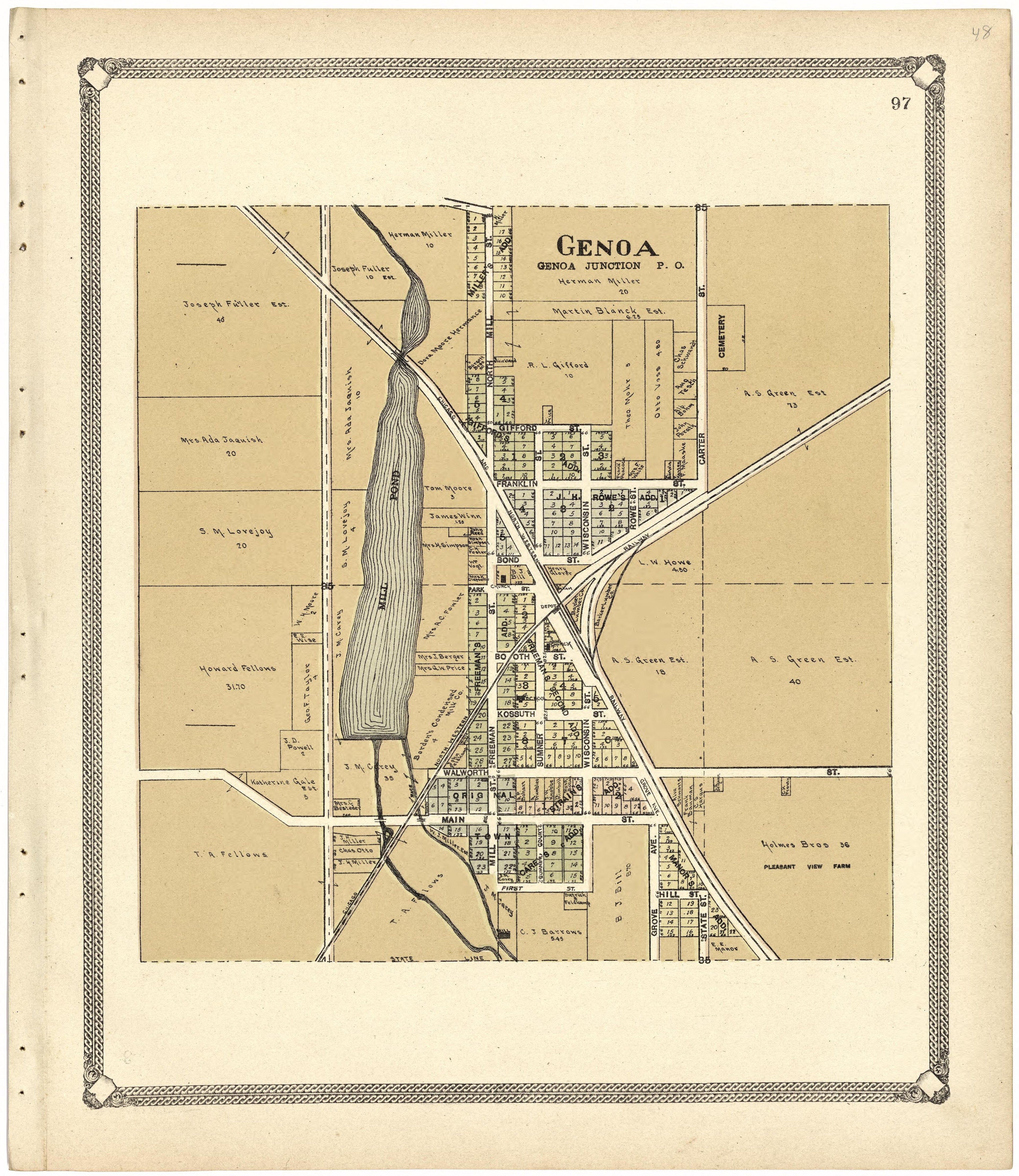 Genoa from Standard Atlas of Walworth County, Wisconsin 1907 by Relic Map Company