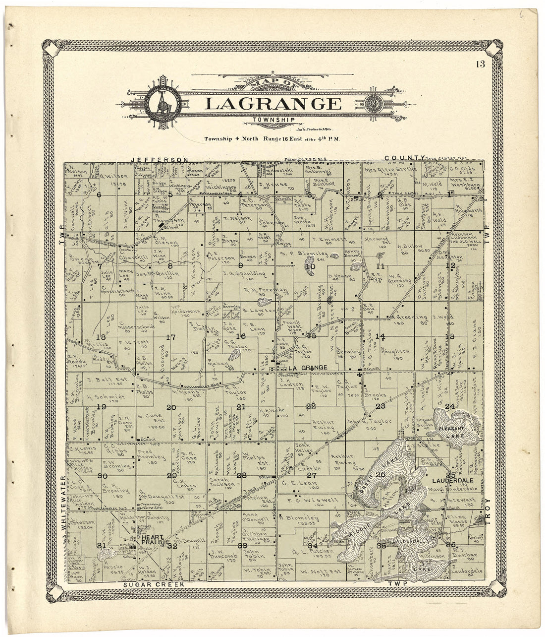Map of Lagrange Township from Standard Atlas of Walworth County, Wisconsin 1907 by Relic Map Company