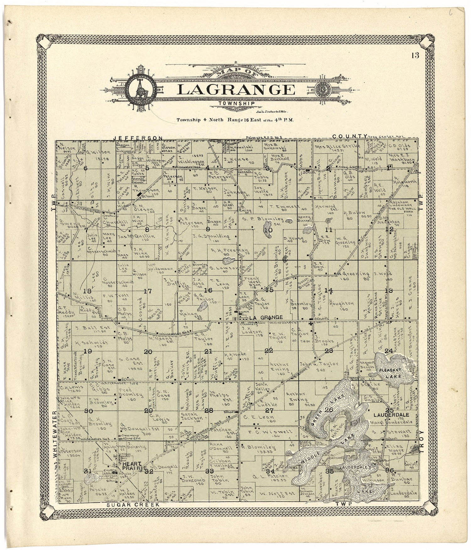 Map of Lagrange Township from Standard Atlas of Walworth County, Wisconsin 1907 by Relic Map Company