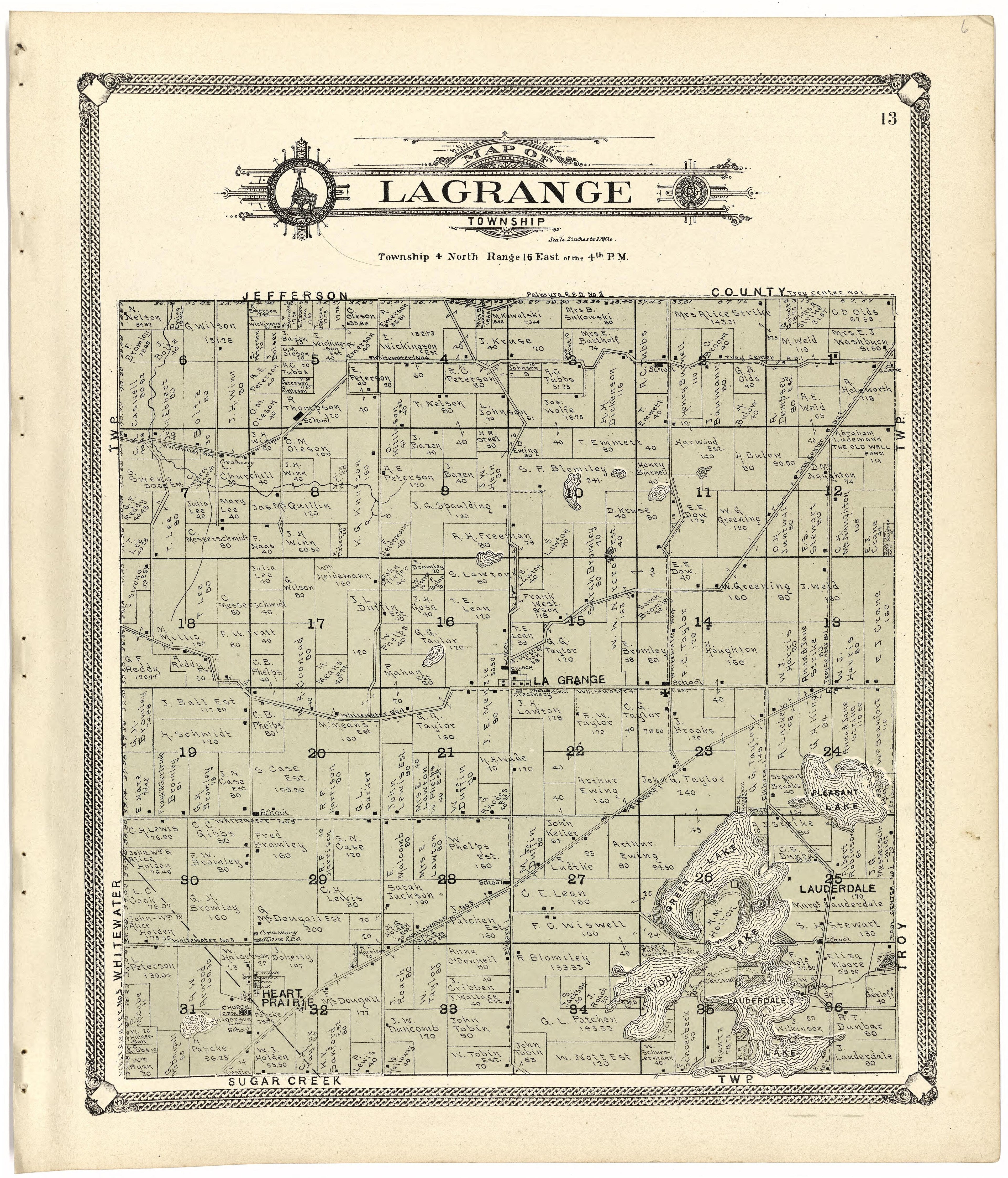 Map of Lagrange Township from Standard Atlas of Walworth County, Wisconsin 1907 by Relic Map Company