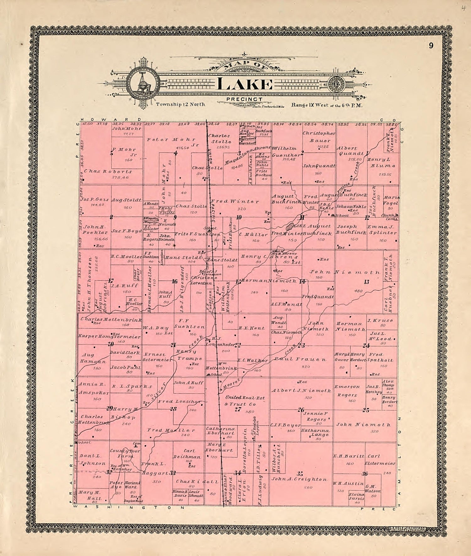 Lake from Standard Atlas of Hall County, Nebraska : Including a Plat Book of the Villages, Cities and Precincts of the County, Map of the State, United States and World, Patrons Directory, Reference Business … 1904 by Relic Map Company