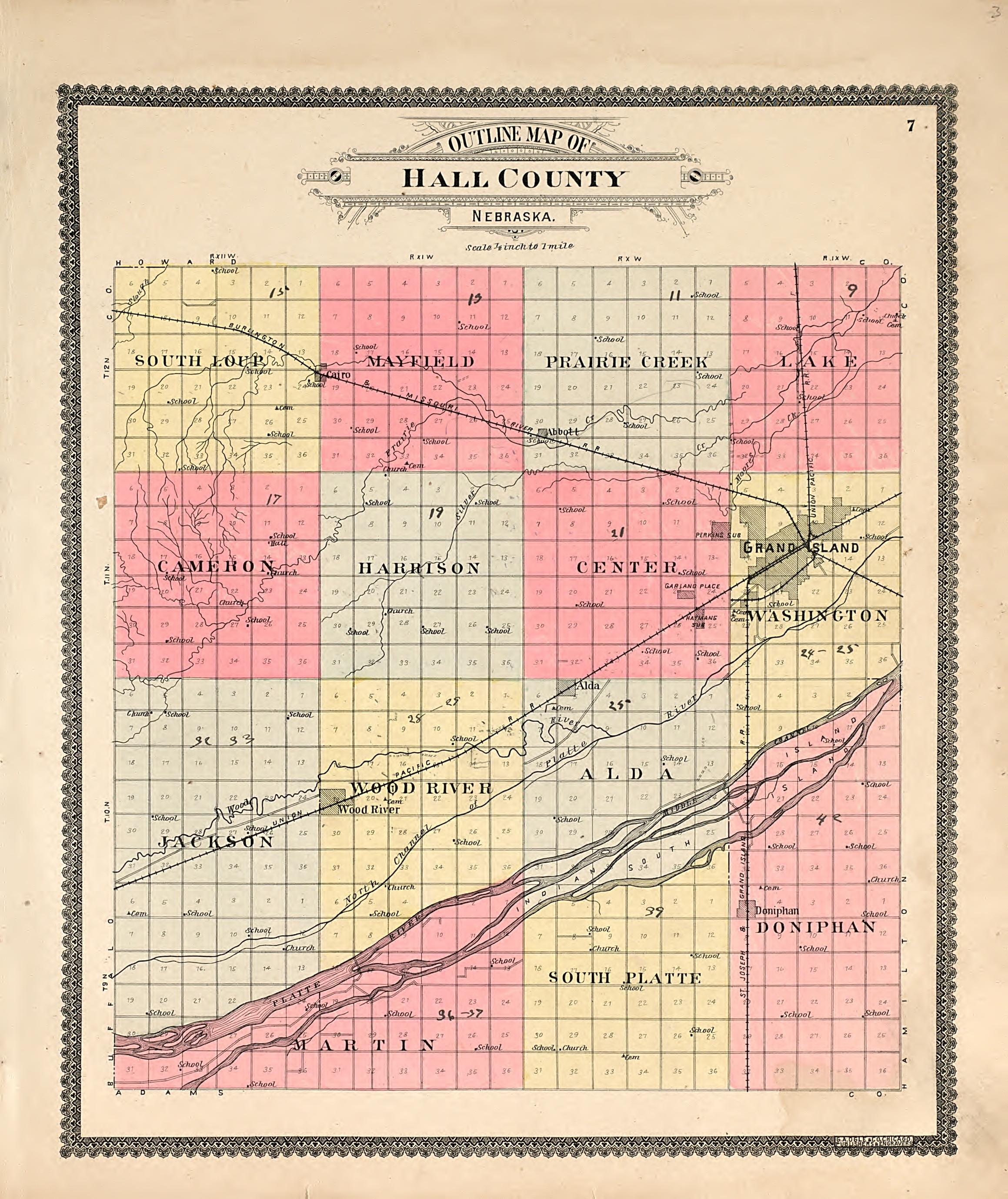 Ouline Map of Hall County from Standard Atlas of Hall County, Nebraska : Including a Plat Book of the Villages, Cities and Precincts of the County, Map of the State, United States and World, Patrons Directory, Reference Business … 1904 by Relic Map Company