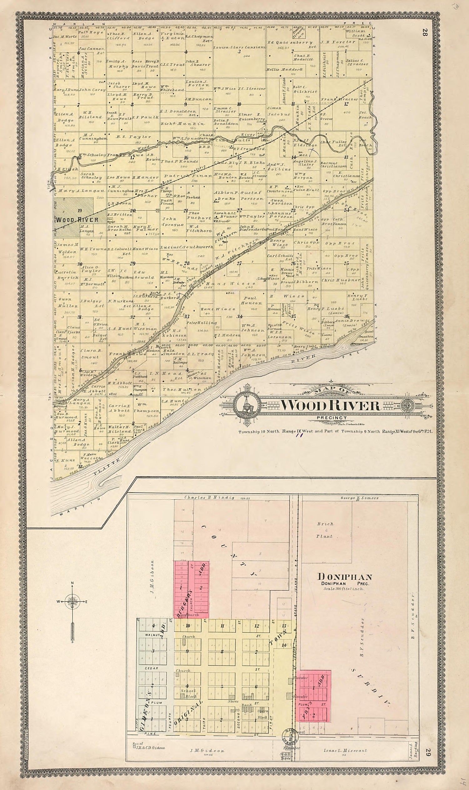 Wood River - Doniphan from Standard Atlas of Hall County, Nebraska : Including a Plat Book of the Villages, Cities and Precincts of the County, Map of the State, United States and World, Patrons Directory, Reference Business … 1904 by Relic Map Company