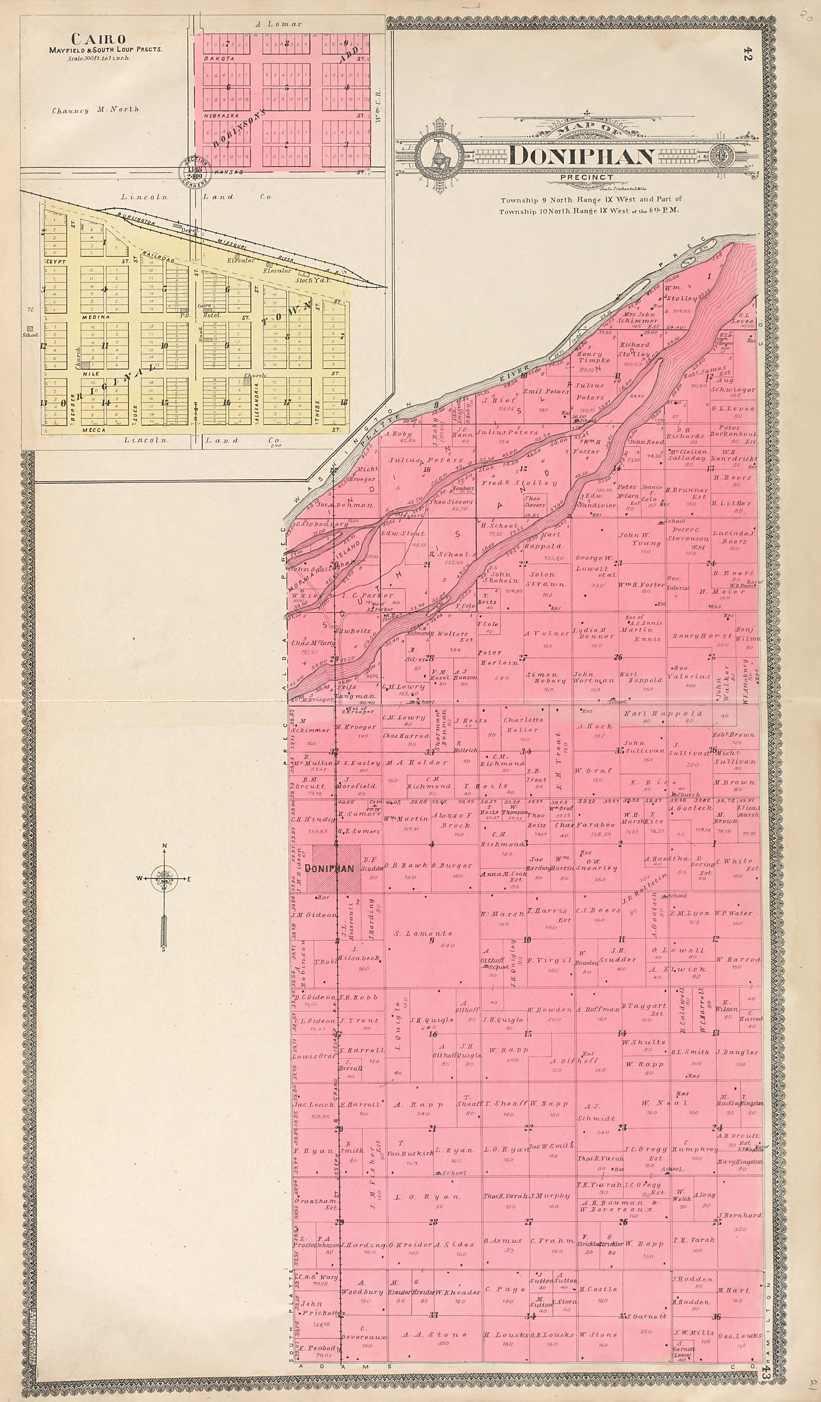 Cairo - Doniphan from Standard Atlas of Hall County, Nebraska : Including a Plat Book of the Villages, Cities and Precincts of the County, Map of the State, United States and World, Patrons Directory, Reference Business … 1904 by Relic Map Company