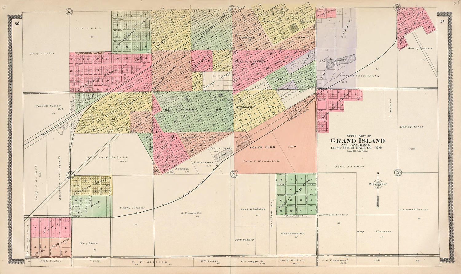 South Part of Grand Island from Standard Atlas of Hall County, Nebraska : Including a Plat Book of the Villages, Cities and Precincts of the County, Map of the State, United States and World, Patrons Directory, Reference Business … 1904 by Relic Map Company