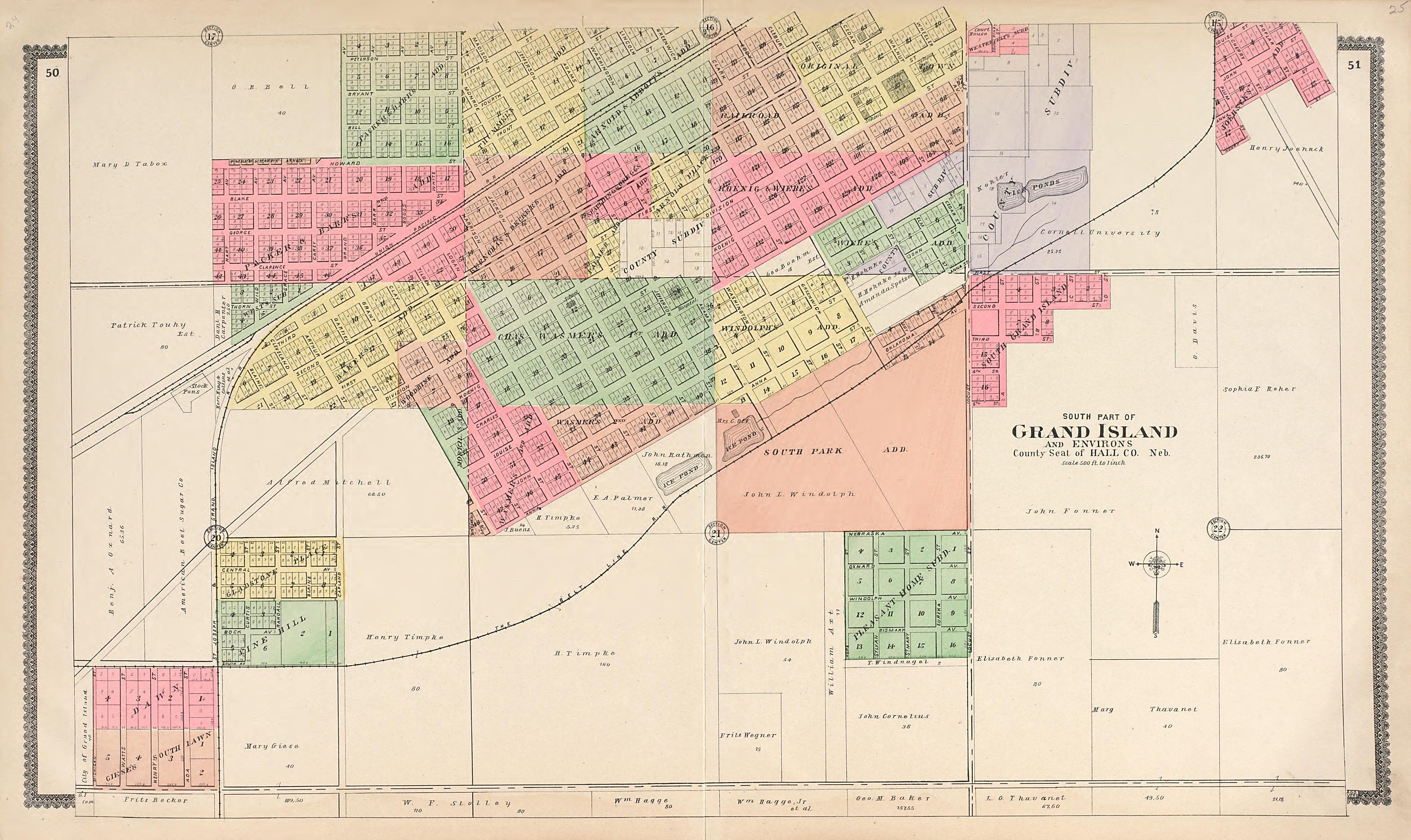 South Part of Grand Island from Standard Atlas of Hall County, Nebraska : Including a Plat Book of the Villages, Cities and Precincts of the County, Map of the State, United States and World, Patrons Directory, Reference Business … 1904 by Relic Map Company