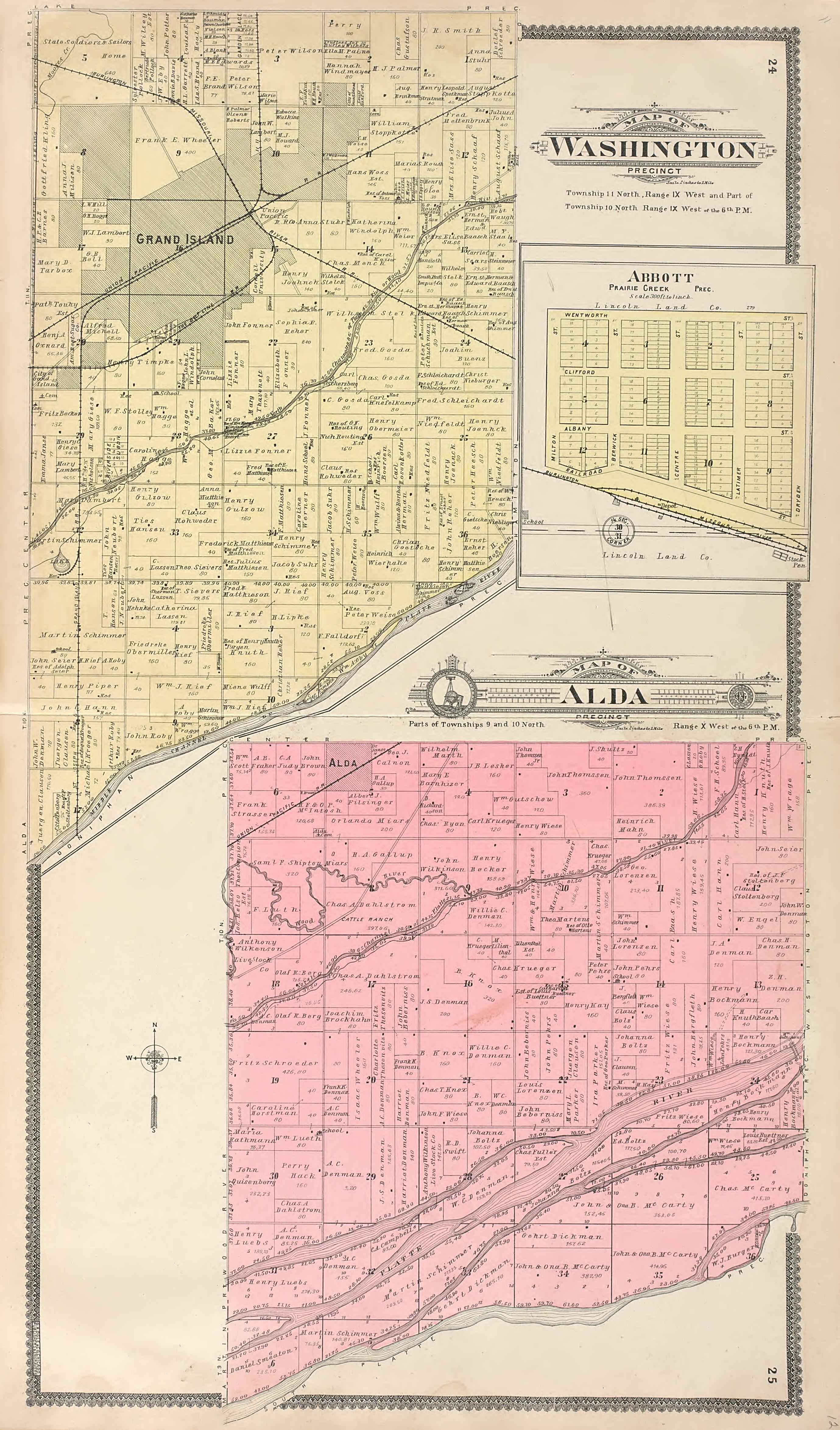 Washington - Alda from Standard Atlas of Hall County, Nebraska : Including a Plat Book of the Villages, Cities and Precincts of the County, Map of the State, United States and World, Patrons Directory, Reference Business … 1904 by Relic Map Company