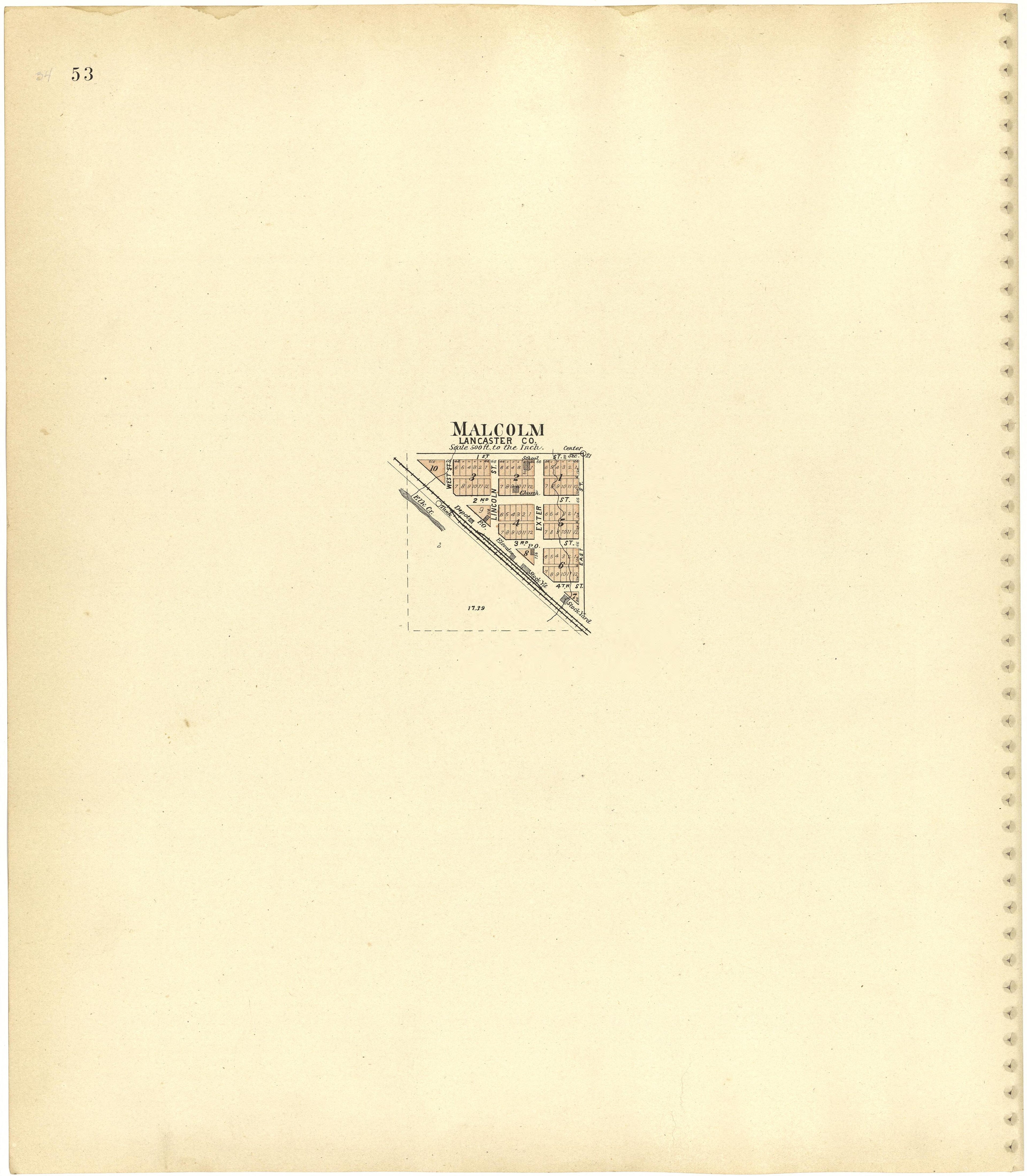 Malcolm from Plat Book of Lancaster County, Nebraska : Containing Carefully Prepared Township Plats, Village Plats, Analysis of U.S. Land System, Leading Farmers Directory, Reminiscences of Old Settlers : Illustrated 1903 by Relic Map Company