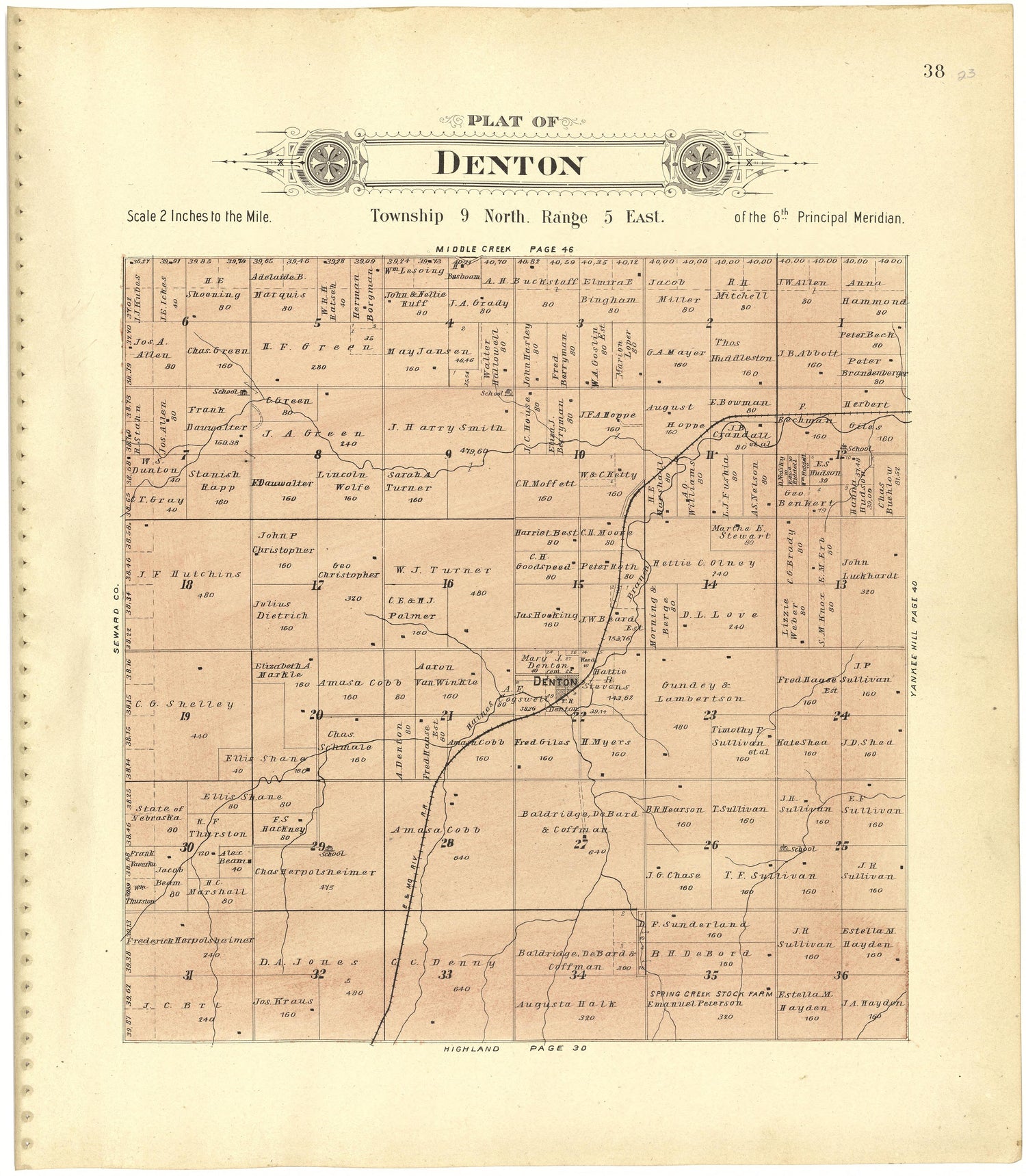 Plat of Denton from Plat Book of Lancaster County, Nebraska : Containing Carefully Prepared Township Plats, Village Plats, Analysis of U.S. Land System, Leading Farmers Directory, Reminiscences of Old Settlers : Illustrated 1903 by Relic Map Company