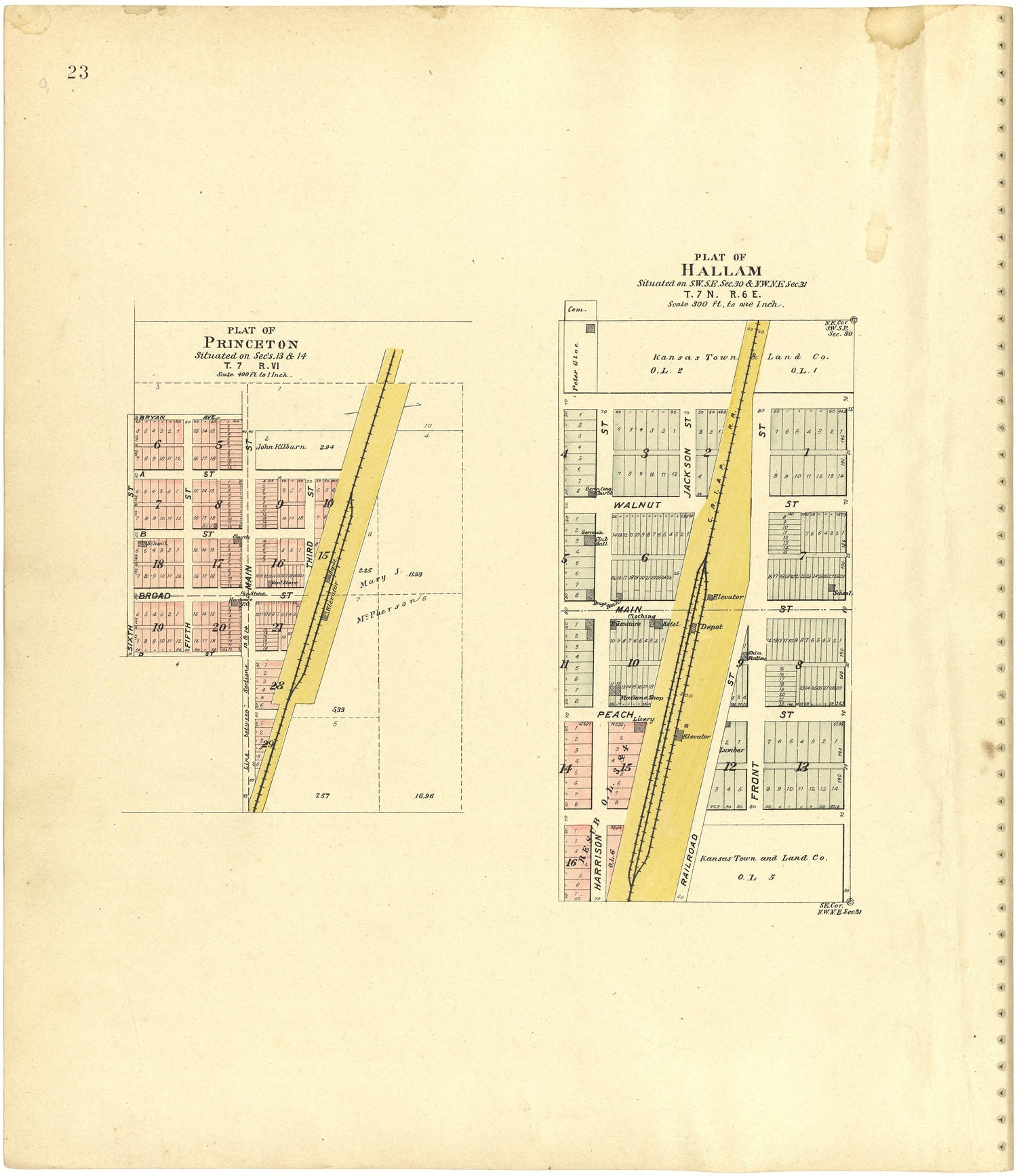 Plat of Princeton; Plat of Hallam from Plat Book of Lancaster County, Nebraska : Containing Carefully Prepared Township Plats, Village Plats, Analysis of U.S. Land System, Leading Farmers Directory, Reminiscences of Old Settlers : Illustrated 1903 by Relic Map Company