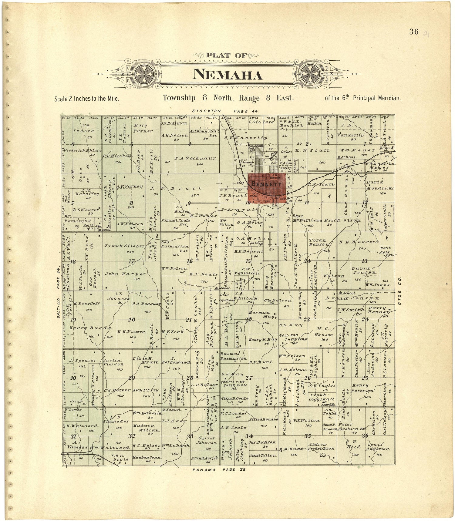 Plat of Nemaha from Plat Book of Lancaster County, Nebraska : Containing Carefully Prepared Township Plats, Village Plats, Analysis of U.S. Land System, Leading Farmers Directory, Reminiscences of Old Settlers : Illustrated 1903 by Relic Map Company