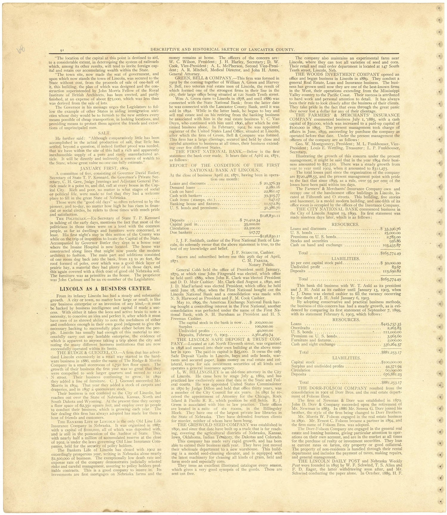 Descriptive and Historical Sketch of Lancaster County - Continued from Plat Book of Lancaster County, Nebraska : Containing Carefully Prepared Township Plats, Village Plats, Analysis of U.S. Land System, Leading Farmers Directory, Reminiscences of Old... by Relic Map Company