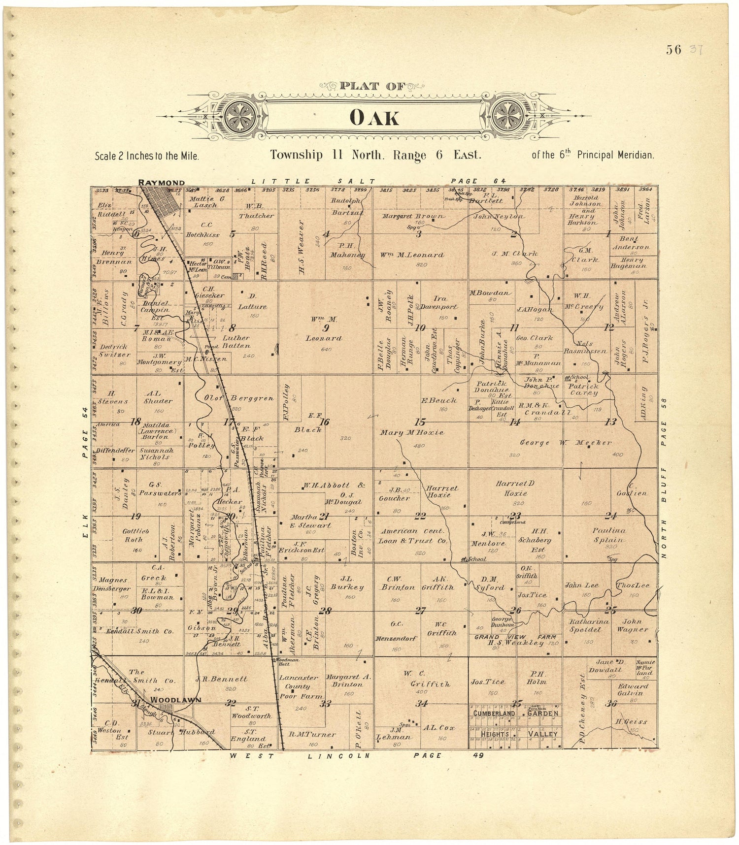 Plat of Oak from Plat Book of Lancaster County, Nebraska : Containing Carefully Prepared Township Plats, Village Plats, Analysis of U.S. Land System, Leading Farmers Directory, Reminiscences of Old Settlers : Illustrated 1903 by Relic Map Company