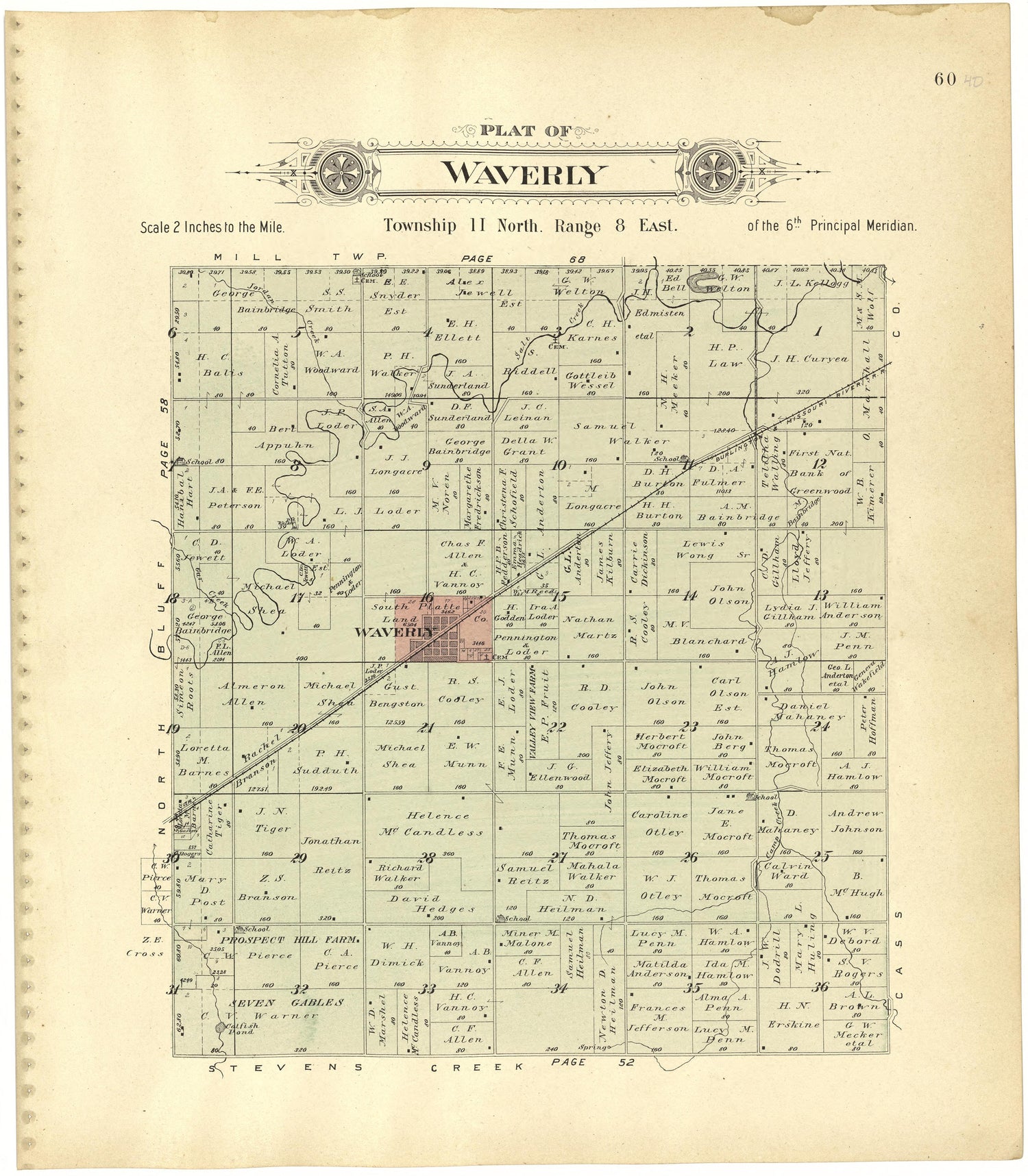 Plat of Waverly from Plat Book of Lancaster County, Nebraska : Containing Carefully Prepared Township Plats, Village Plats, Analysis of U.S. Land System, Leading Farmers Directory, Reminiscences of Old Settlers : Illustrated 1903 by Relic Map Company