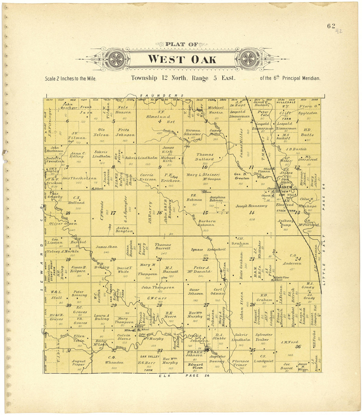 Plat of West Oak from Plat Book of Lancaster County, Nebraska : Containing Carefully Prepared Township Plats, Village Plats, Analysis of U.S. Land System, Leading Farmers Directory, Reminiscences of Old Settlers : Illustrated 1903 by Relic Map Company