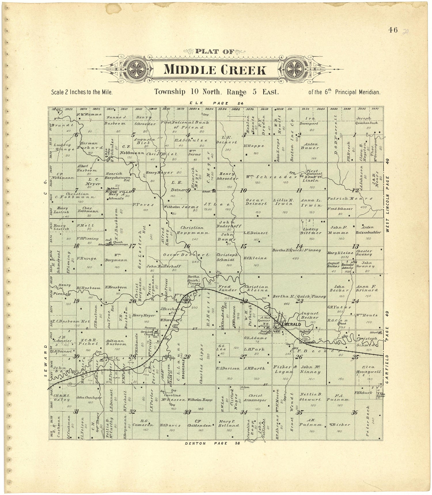 Plat of Middle Creek from Plat Book of Lancaster County, Nebraska : Containing Carefully Prepared Township Plats, Village Plats, Analysis of U.S. Land System, Leading Farmers Directory, Reminiscences of Old Settlers : Illustrated 1903 by Relic Map Company