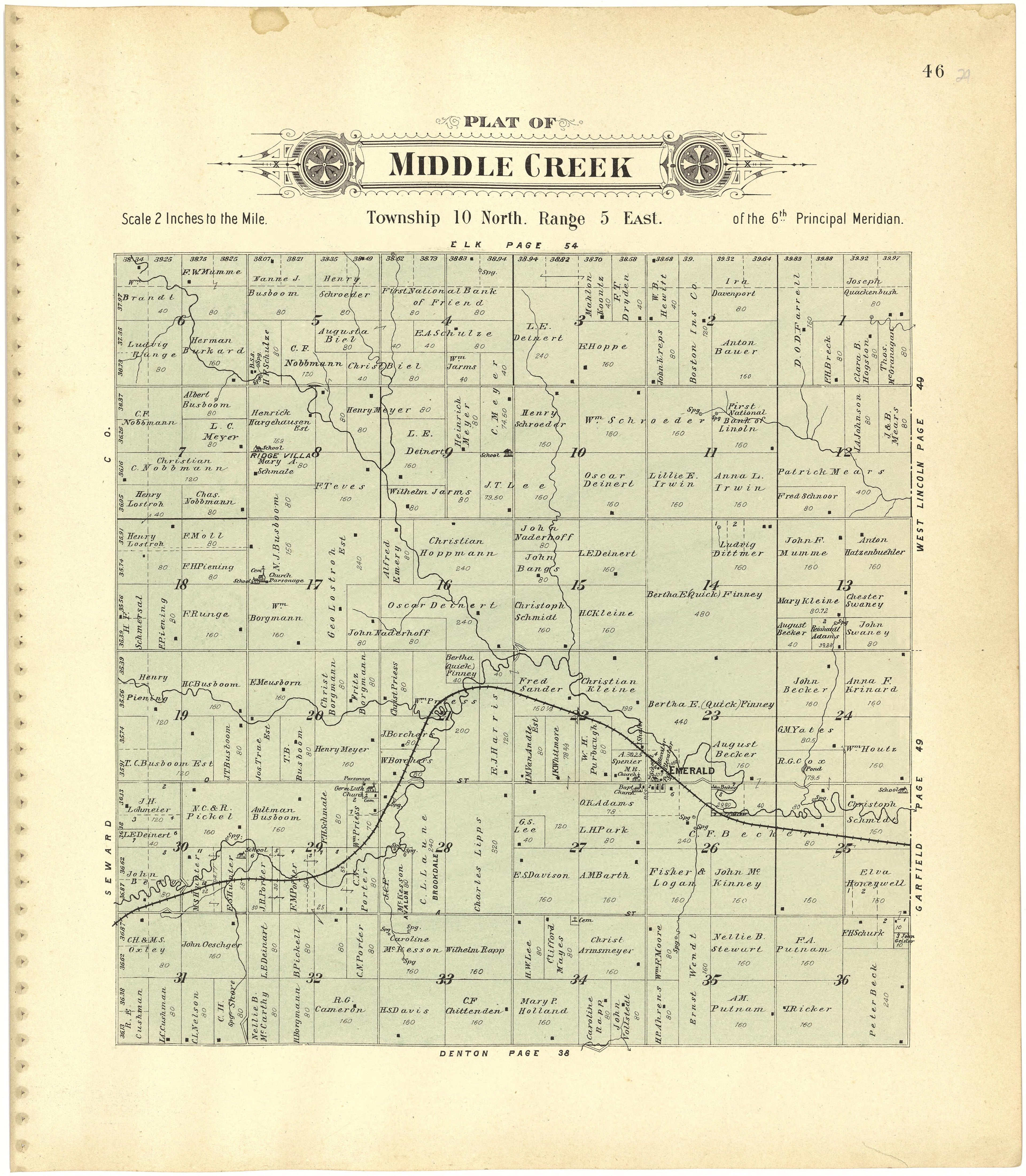 Plat of Middle Creek from Plat Book of Lancaster County, Nebraska : Containing Carefully Prepared Township Plats, Village Plats, Analysis of U.S. Land System, Leading Farmers Directory, Reminiscences of Old Settlers : Illustrated 1903 by Relic Map Company