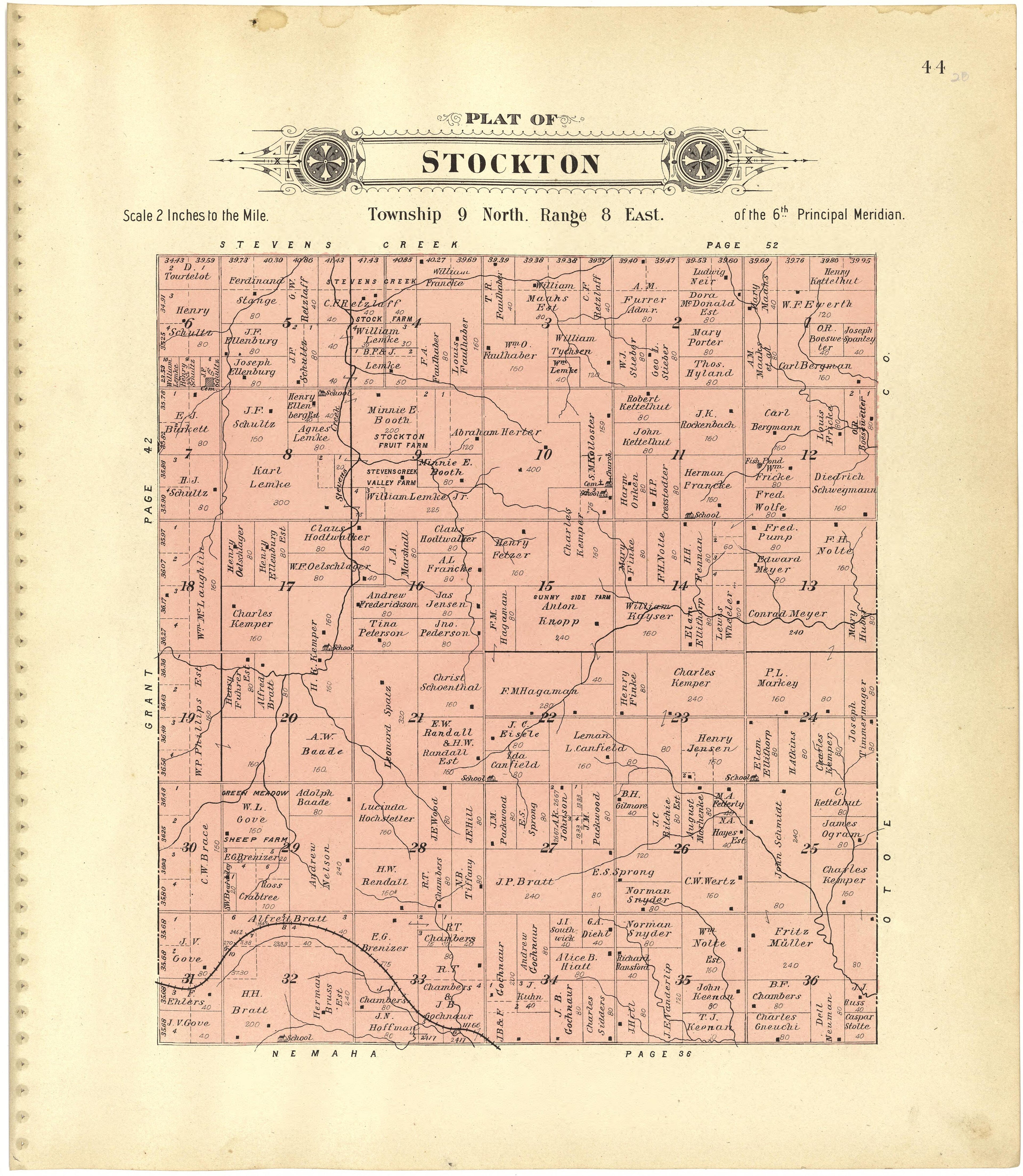 Plat of Stockton from Plat Book of Lancaster County, Nebraska : Containing Carefully Prepared Township Plats, Village Plats, Analysis of U.S. Land System, Leading Farmers Directory, Reminiscences of Old Settlers : Illustrated 1903 by Relic Map Company