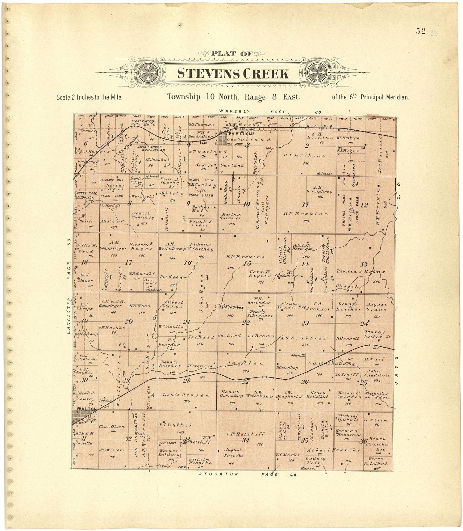 Plat of Stevens Creek from Plat Book of Lancaster County, Nebraska : Containing Carefully Prepared Township Plats, Village Plats, Analysis of U.S. Land System, Leading Farmers Directory, Reminiscences of Old Settlers : Illustrated 1903 by Relic Map Company
