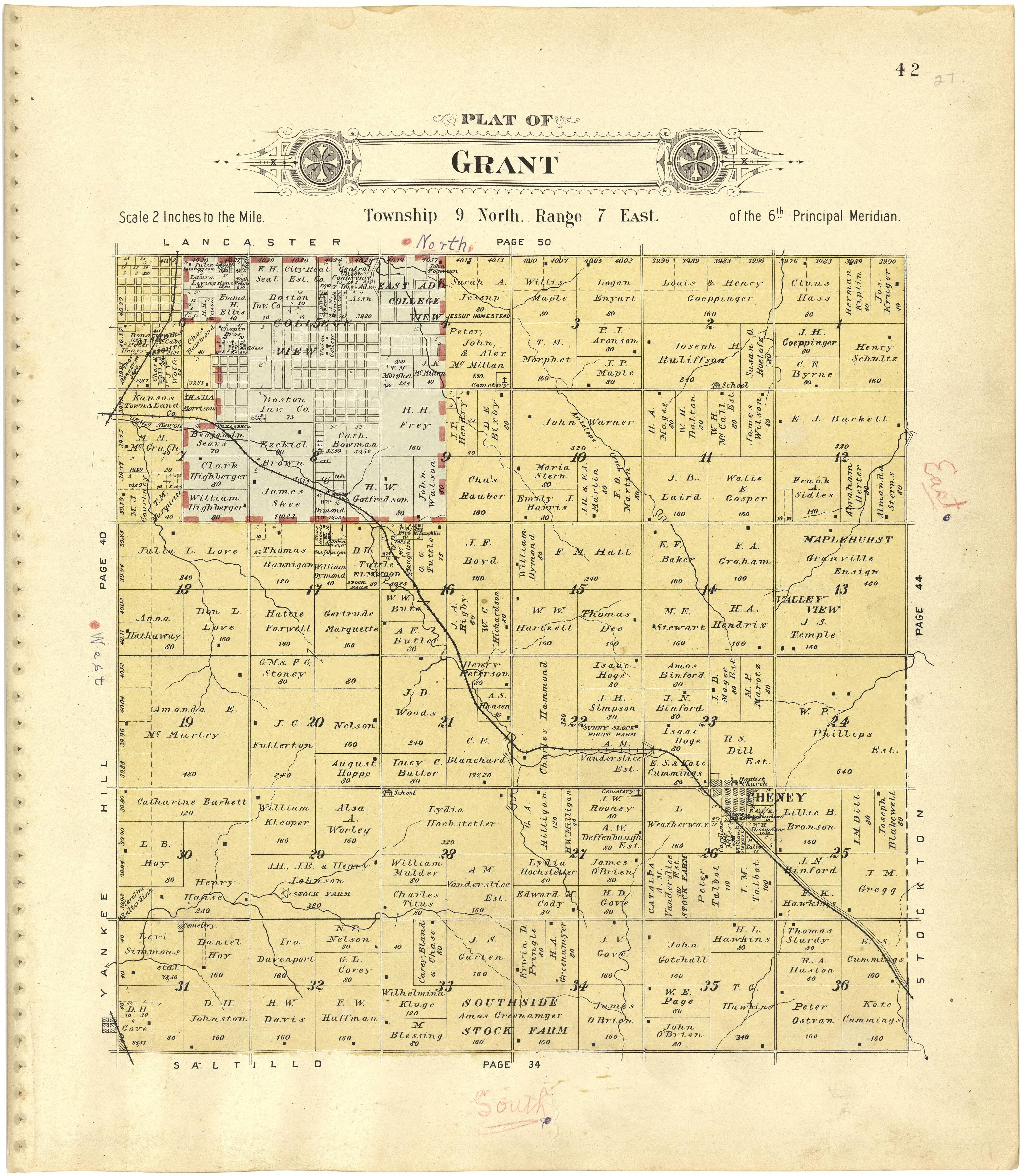 Plat of Grant from Plat Book of Lancaster County, Nebraska : Containing Carefully Prepared Township Plats, Village Plats, Analysis of U.S. Land System, Leading Farmers Directory, Reminiscences of Old Settlers : Illustrated 1903 by Relic Map Company