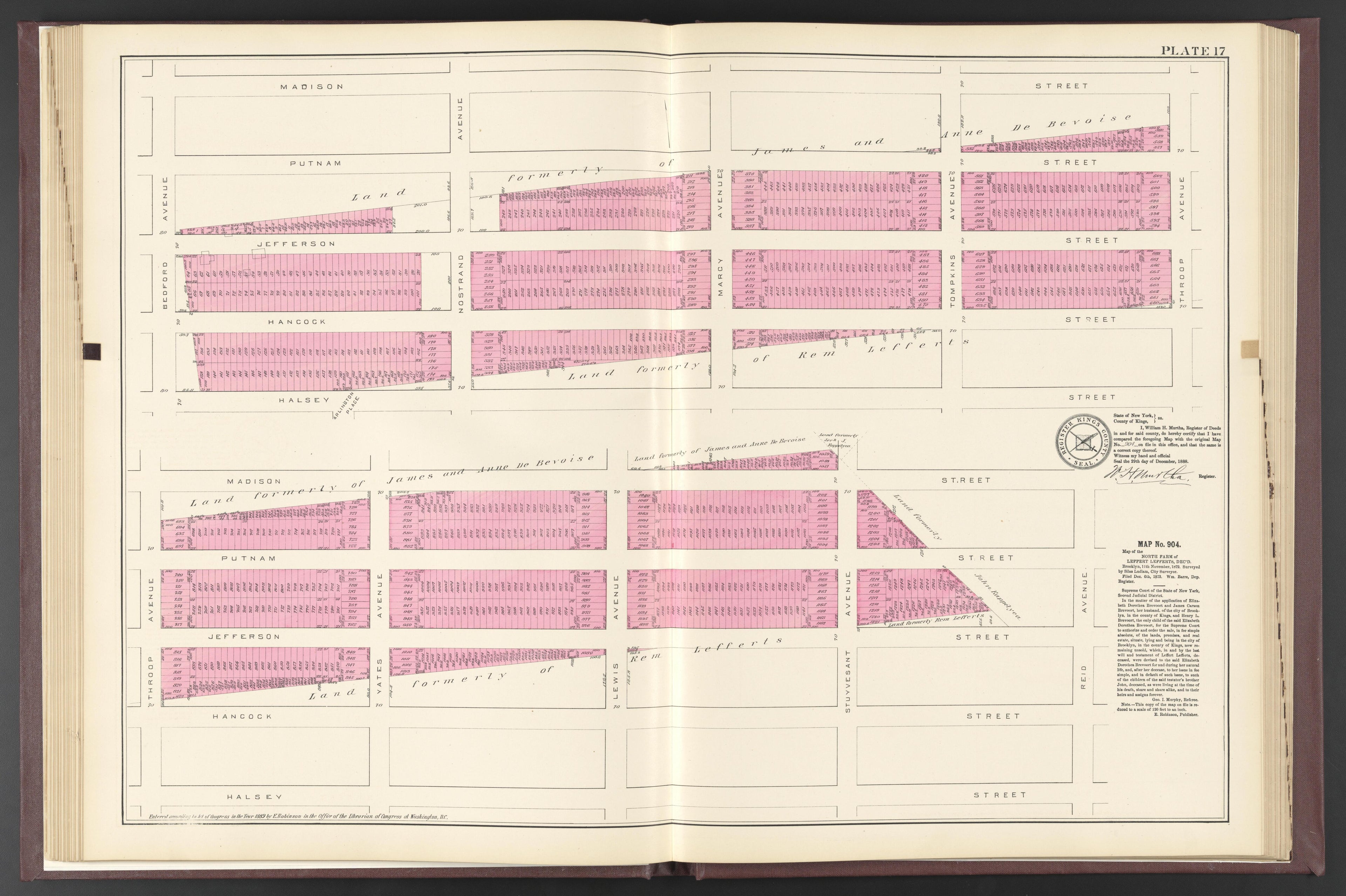 Image 20 of ..Iimportant Maps of Wards...of Brooklyn...Kings County, NY from Certified Copies of Important Maps of Wards 8, 17, 18, 22, 23, 24, and 25 City of Brooklyn, Filed In the Office of Register Kings County, New York 1889 by Relic Map Company