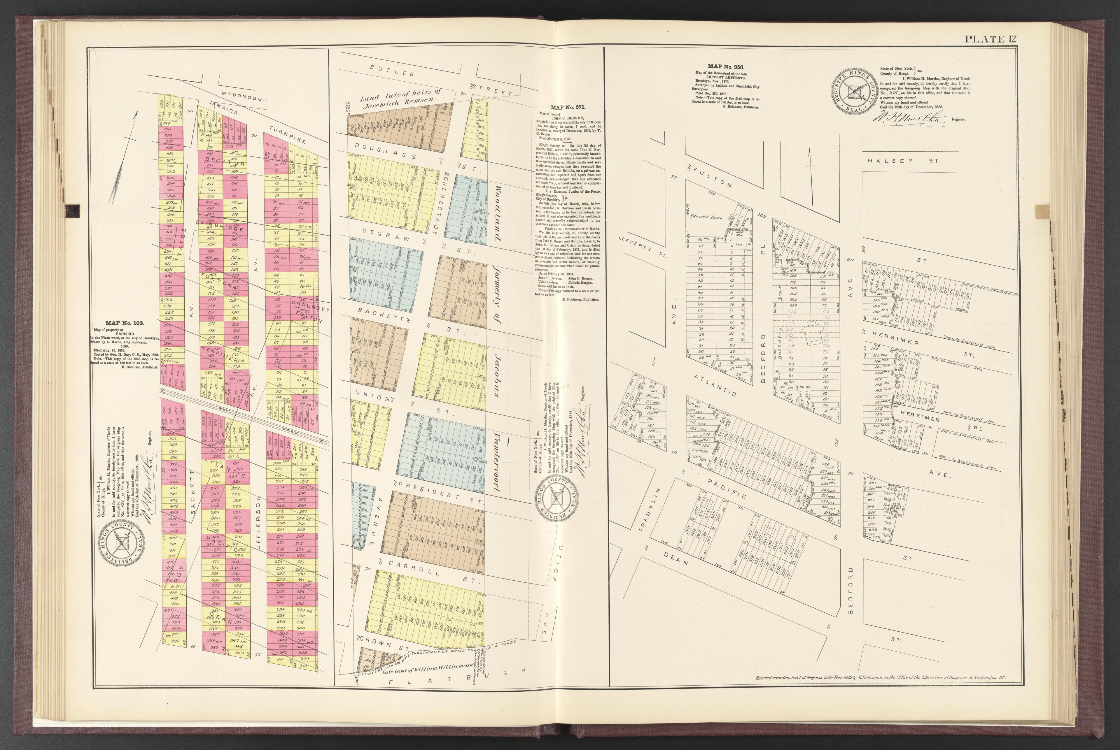 Image 61 of ..Iimportant Maps of Wards...of Brooklyn...Kings County, NY from Certified Copies of Important Maps of Wards 8, 17, 18, 22, 23, 24, and 25 City of Brooklyn, Filed In the Office of Register Kings County, New York 1889 by Relic Map Company