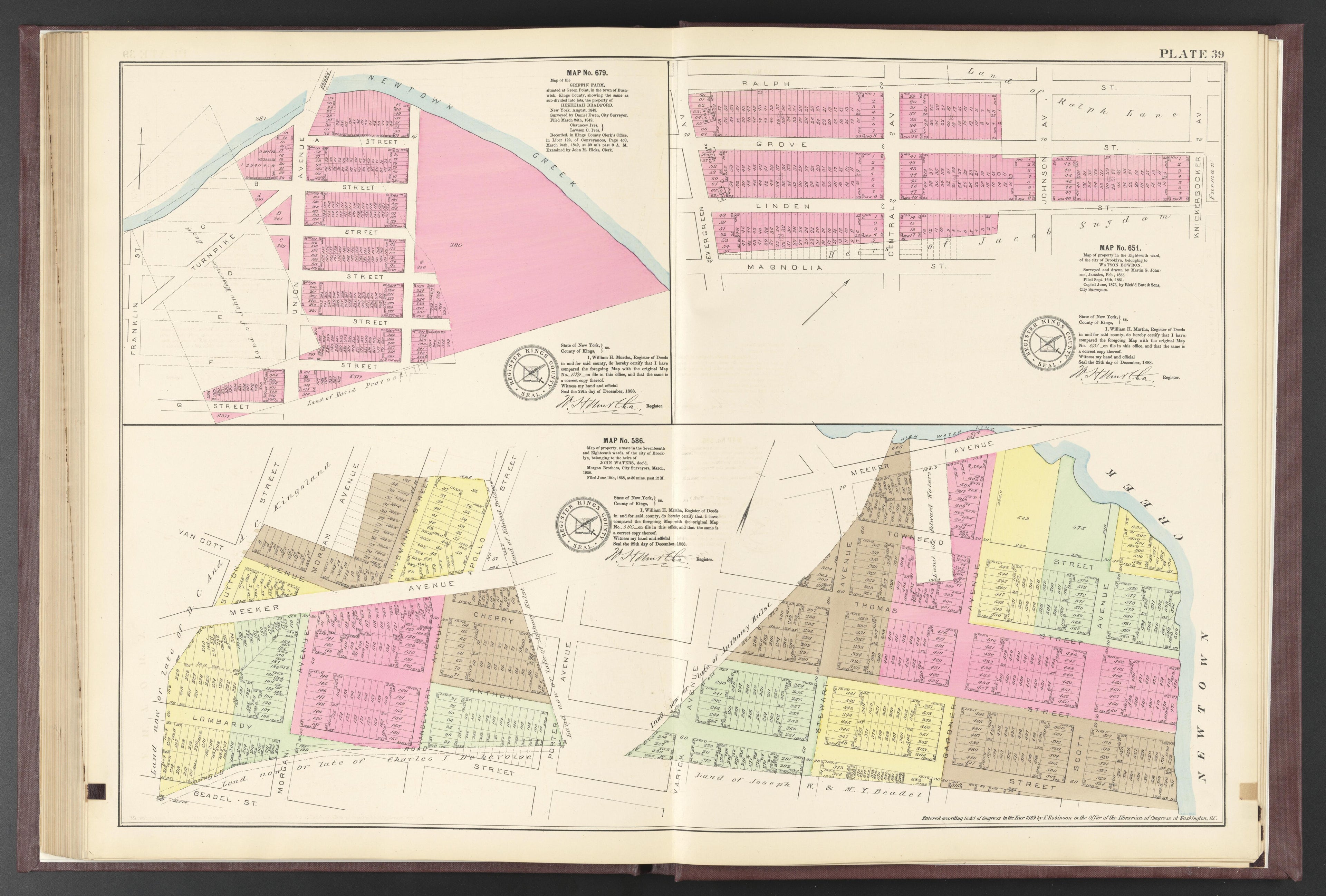 Image 42 of ..Iimportant Maps of Wards...of Brooklyn...Kings County, NY from Certified Copies of Important Maps of Wards 8, 17, 18, 22, 23, 24, and 25 City of Brooklyn, Filed In the Office of Register Kings County, New York 1889 by Relic Map Company
