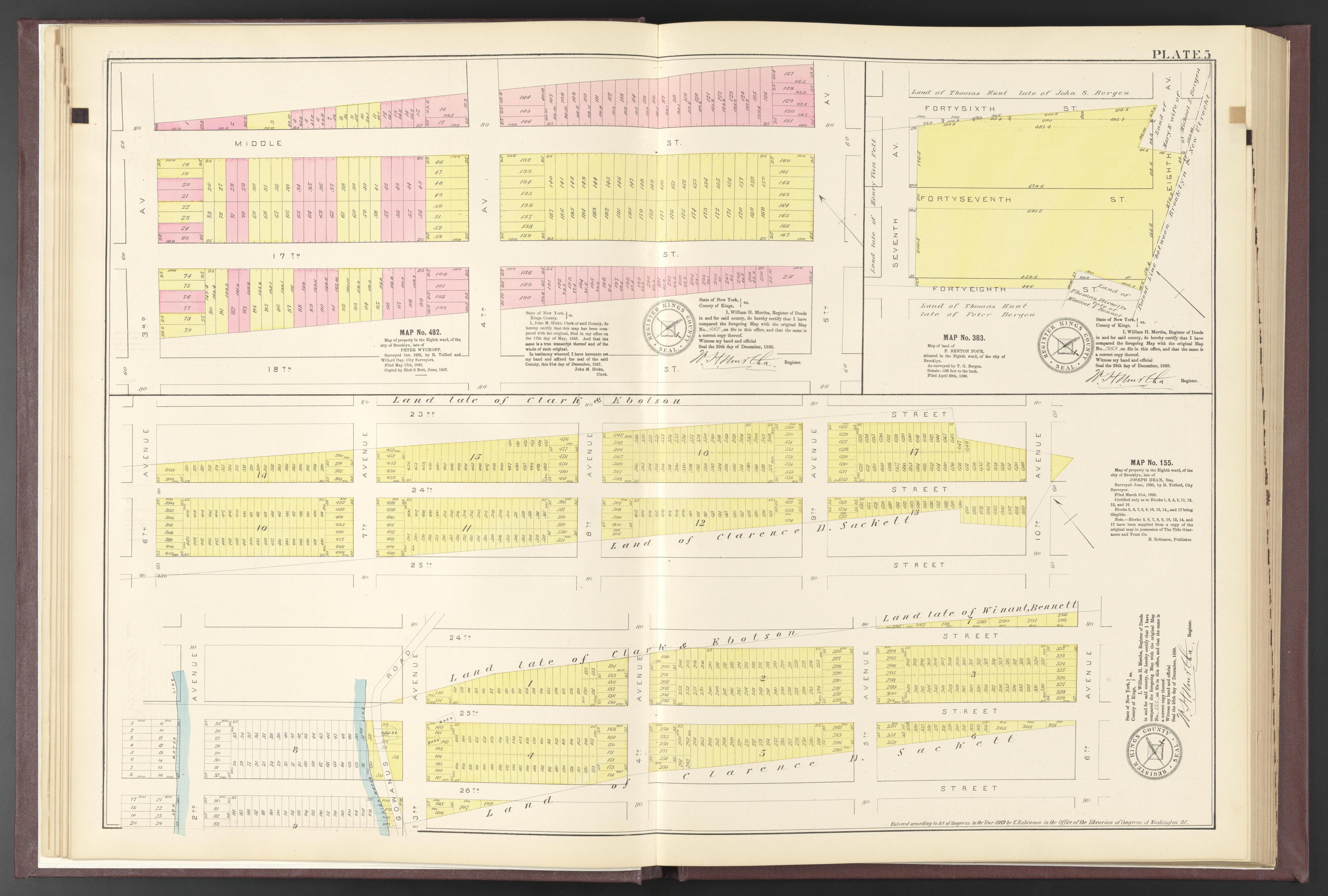 Image 54 of ..Iimportant Maps of Wards...of Brooklyn...Kings County, NY from Certified Copies of Important Maps of Wards 8, 17, 18, 22, 23, 24, and 25 City of Brooklyn, Filed In the Office of Register Kings County, New York 1889 by Relic Map Company