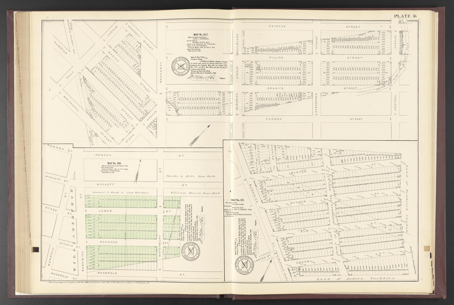 Image 39 of ..Iimportant Maps of Wards...of Brooklyn...Kings County, NY from Certified Copies of Important Maps of Wards 8, 17, 18, 22, 23, 24, and 25 City of Brooklyn, Filed In the Office of Register Kings County, New York 1889 by Relic Map Company