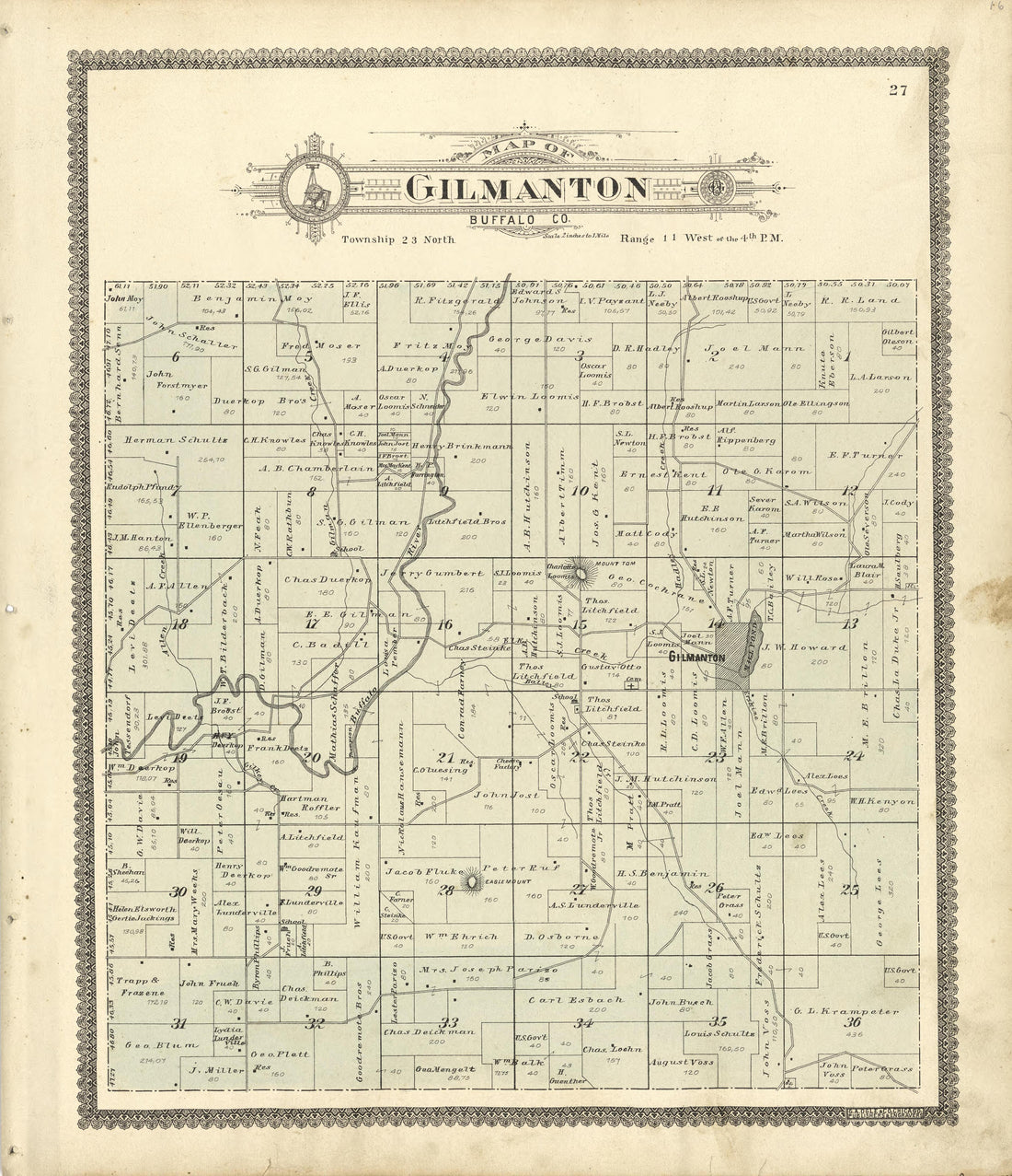 Map of Gilmanton Buffalo County from Standard Atlas of Buffalo and Pepin Counties, Wisconsin : Including a Plat Book of the Villages, Cities and Townships of the County, Map of the State, United States and World : Farmers … 1896 by Relic Map Company