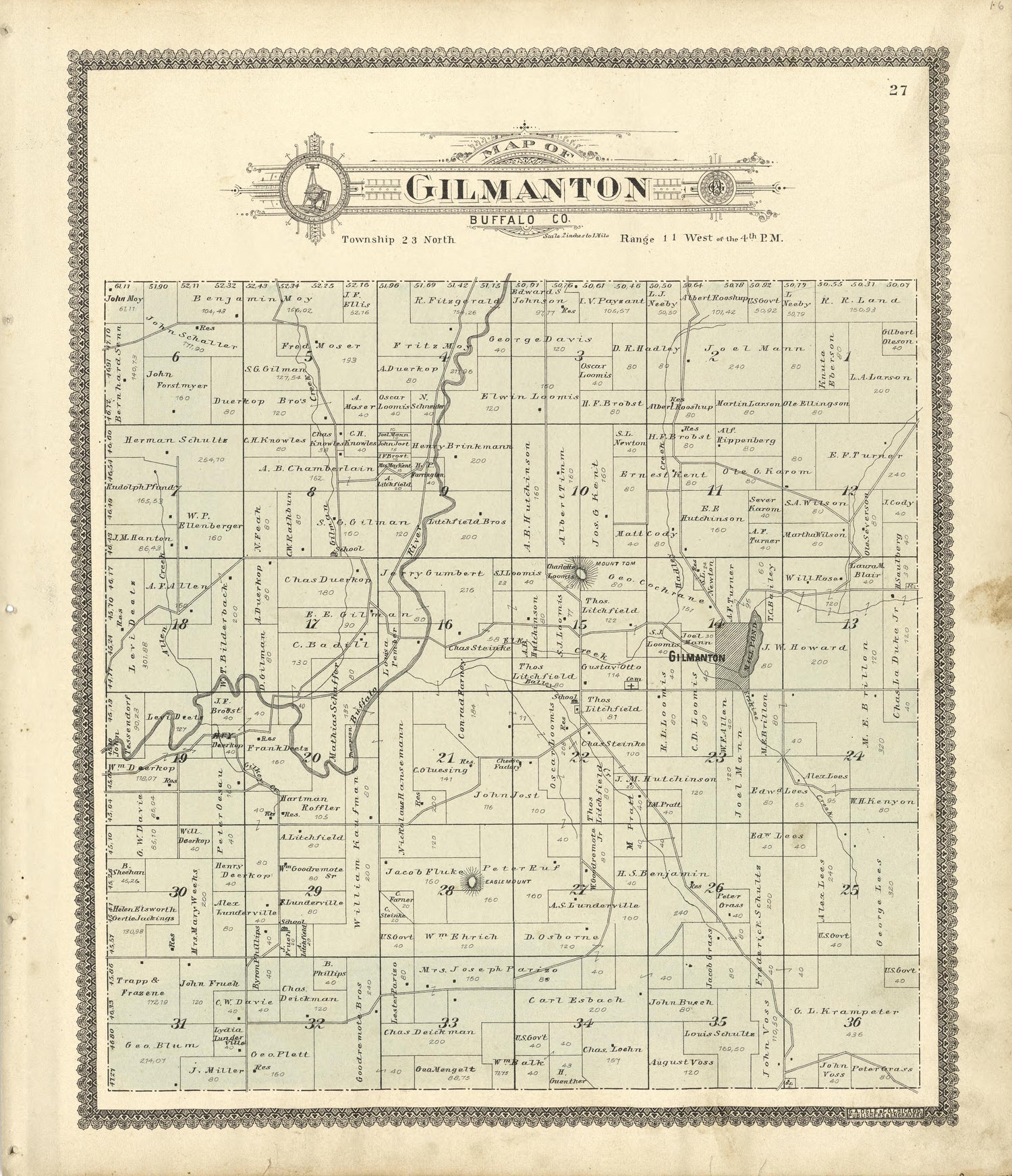 Map of Gilmanton Buffalo County from Standard Atlas of Buffalo and Pepin Counties, Wisconsin : Including a Plat Book of the Villages, Cities and Townships of the County, Map of the State, United States and World : Farmers … 1896 by Relic Map Company