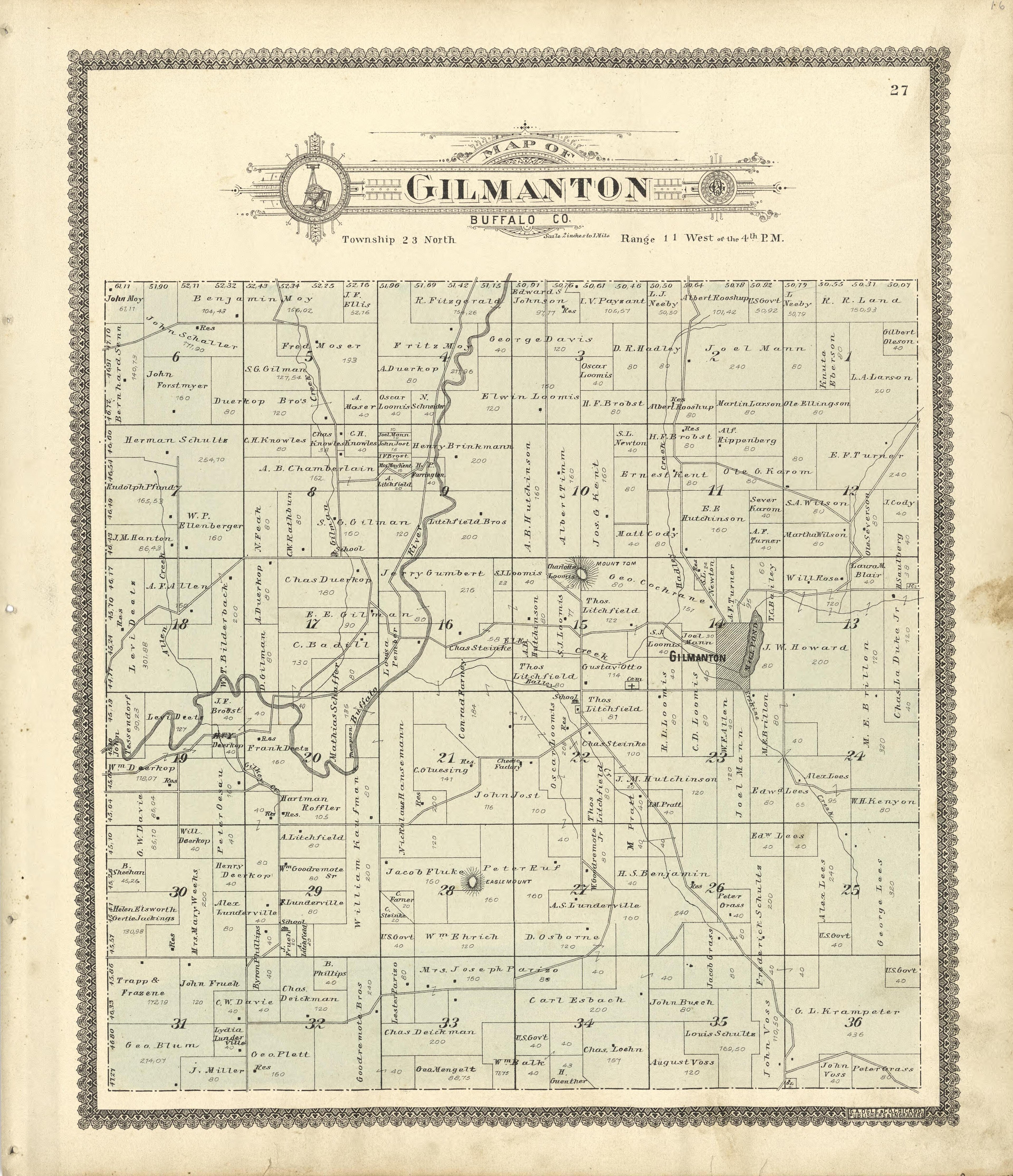 Map of Gilmanton Buffalo County from Standard Atlas of Buffalo and Pepin Counties, Wisconsin : Including a Plat Book of the Villages, Cities and Townships of the County, Map of the State, United States and World : Farmers … 1896 by Relic Map Company