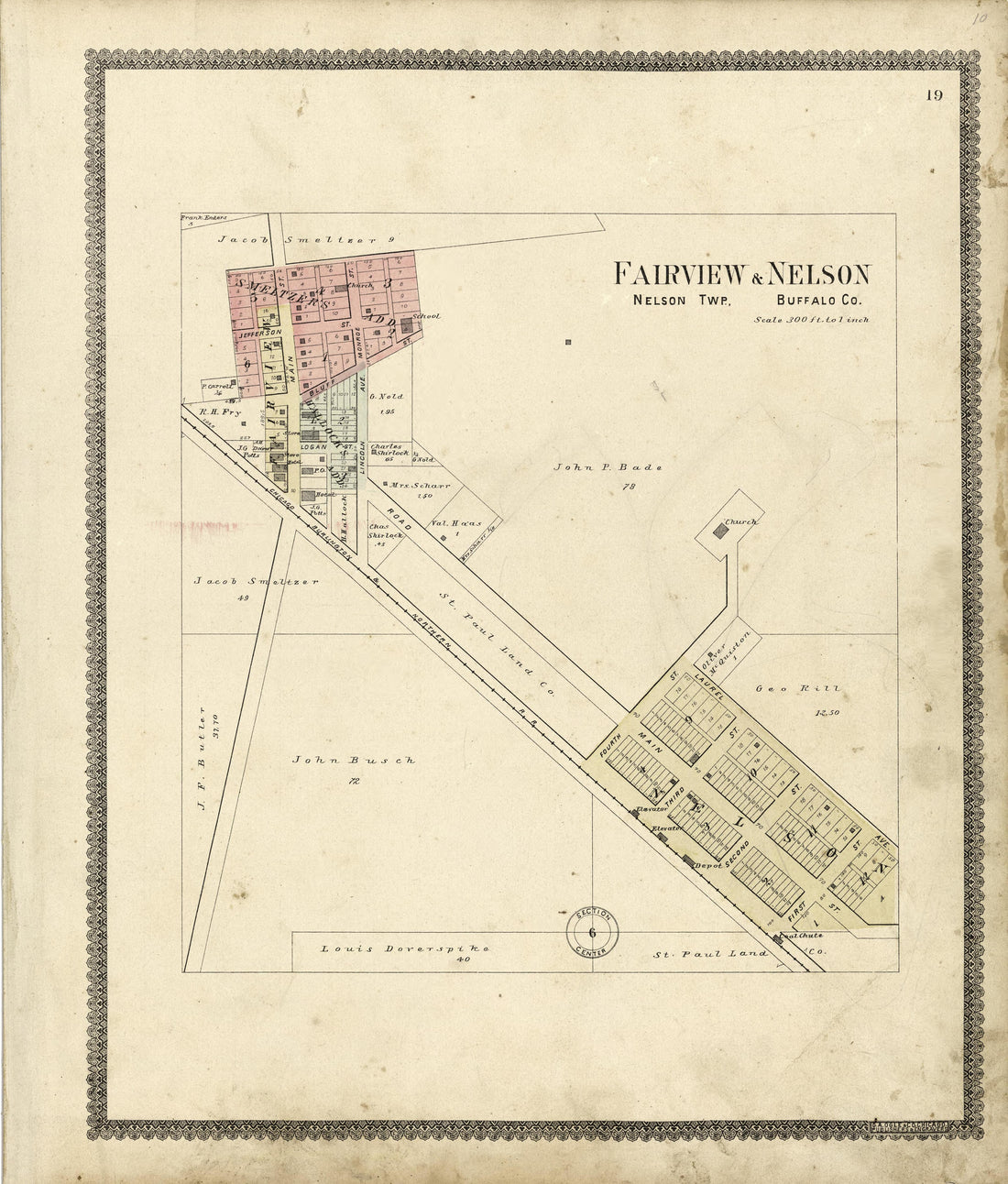 Fairview &amp; Nelson - Nelson Township - Buffalo County from Standard Atlas of Buffalo and Pepin Counties, Wisconsin : Including a Plat Book of the Villages, Cities and Townships of the County, Map of the State, United States and World : Farmers … 1896 by Relic Map Company