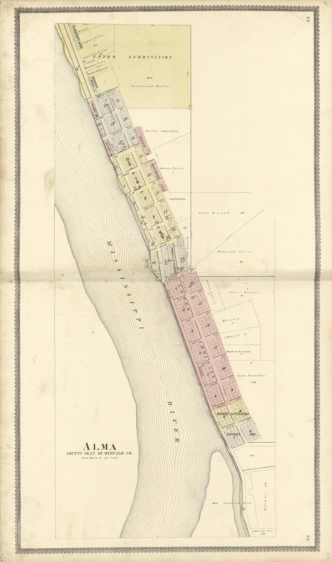 Alma County Seat of Buffalo County from Standard Atlas of Buffalo and Pepin Counties, Wisconsin : Including a Plat Book of the Villages, Cities and Townships of the County, Map of the State, United States and World : Farmers … 1896 by Relic Map Company