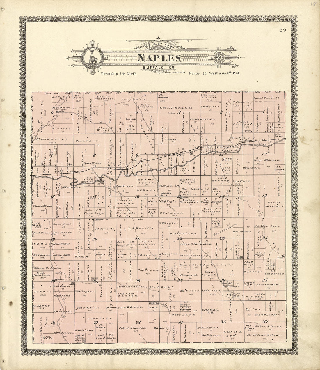 Map of Naples Buffalo County from Standard Atlas of Buffalo and Pepin Counties, Wisconsin : Including a Plat Book of the Villages, Cities and Townships of the County, Map of the State, United States and World : Farmers … 1896 by Relic Map Company
