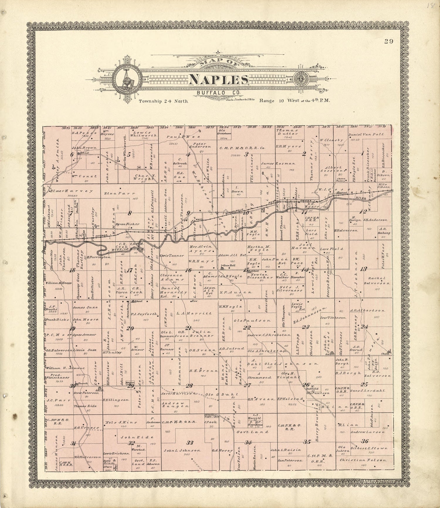 Map of Naples Buffalo County from Standard Atlas of Buffalo and Pepin Counties, Wisconsin : Including a Plat Book of the Villages, Cities and Townships of the County, Map of the State, United States and World : Farmers … 1896 by Relic Map Company