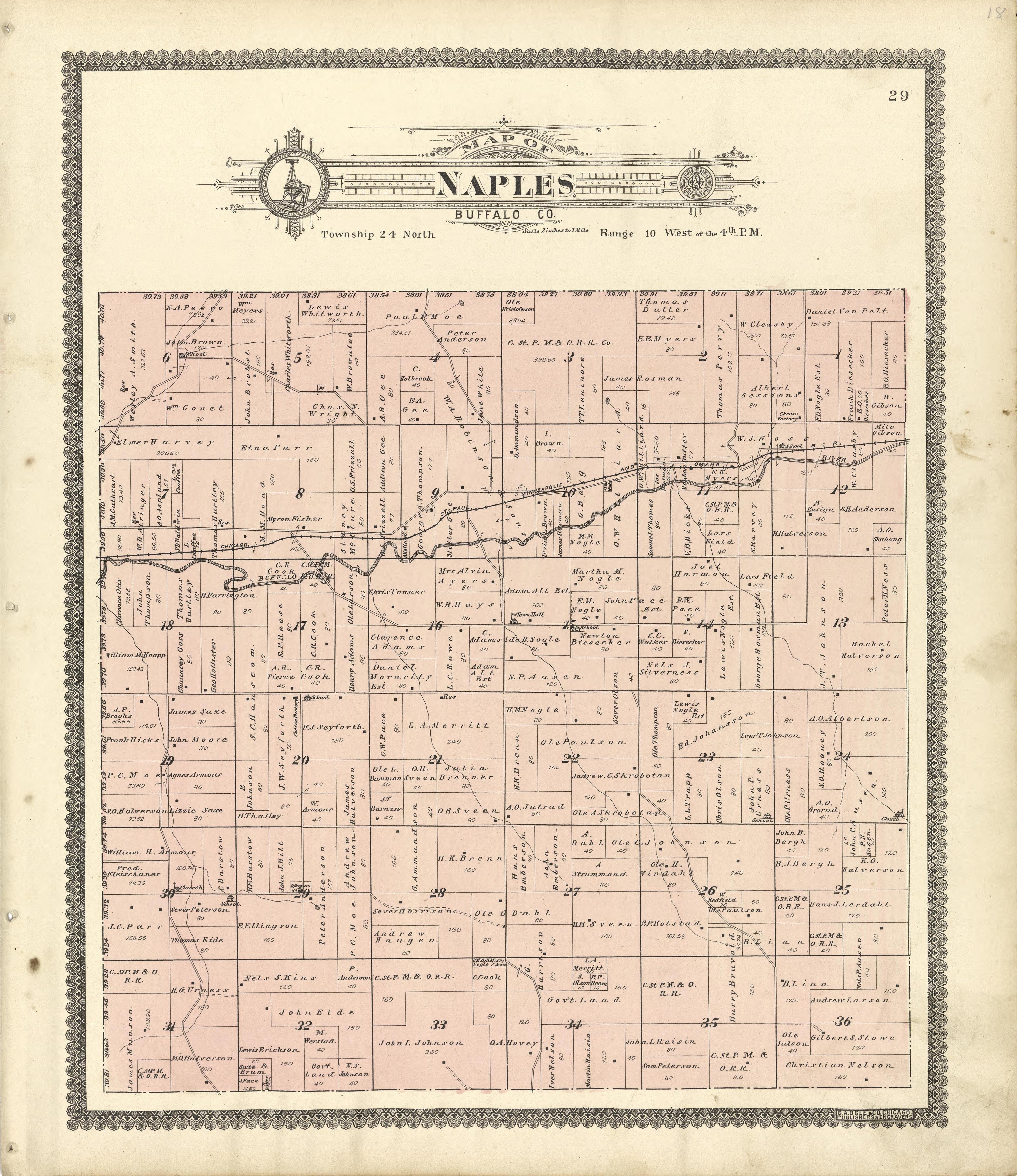 Map of Naples Buffalo County from Standard Atlas of Buffalo and Pepin Counties, Wisconsin : Including a Plat Book of the Villages, Cities and Townships of the County, Map of the State, United States and World : Farmers … 1896 by Relic Map Company