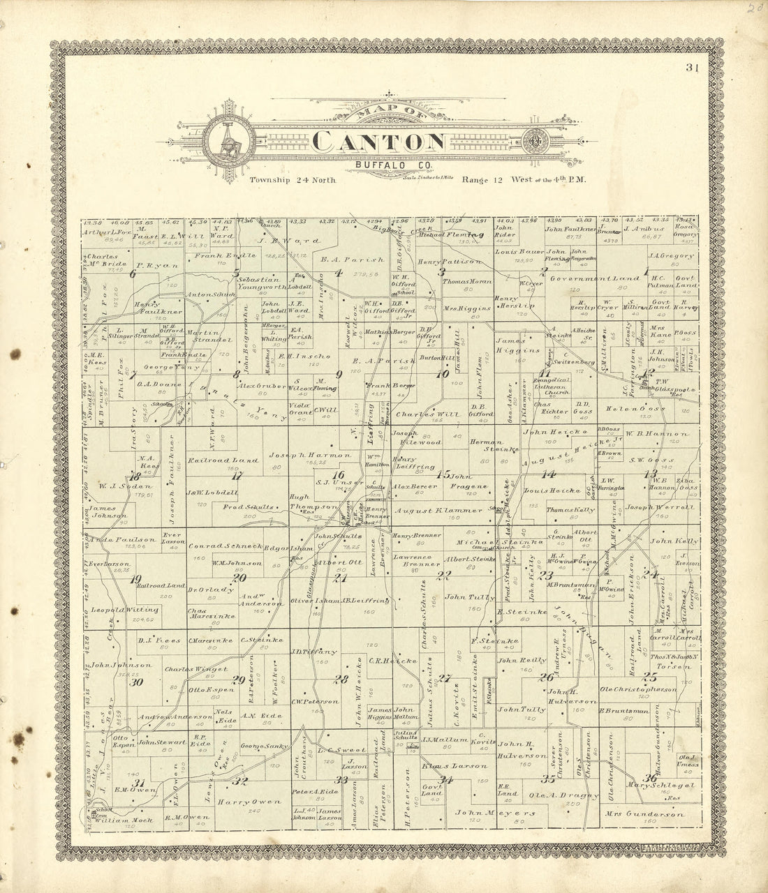 Map of Canton Buffalo County from Standard Atlas of Buffalo and Pepin Counties, Wisconsin : Including a Plat Book of the Villages, Cities and Townships of the County, Map of the State, United States and World : Farmers … 1896 by Relic Map Company