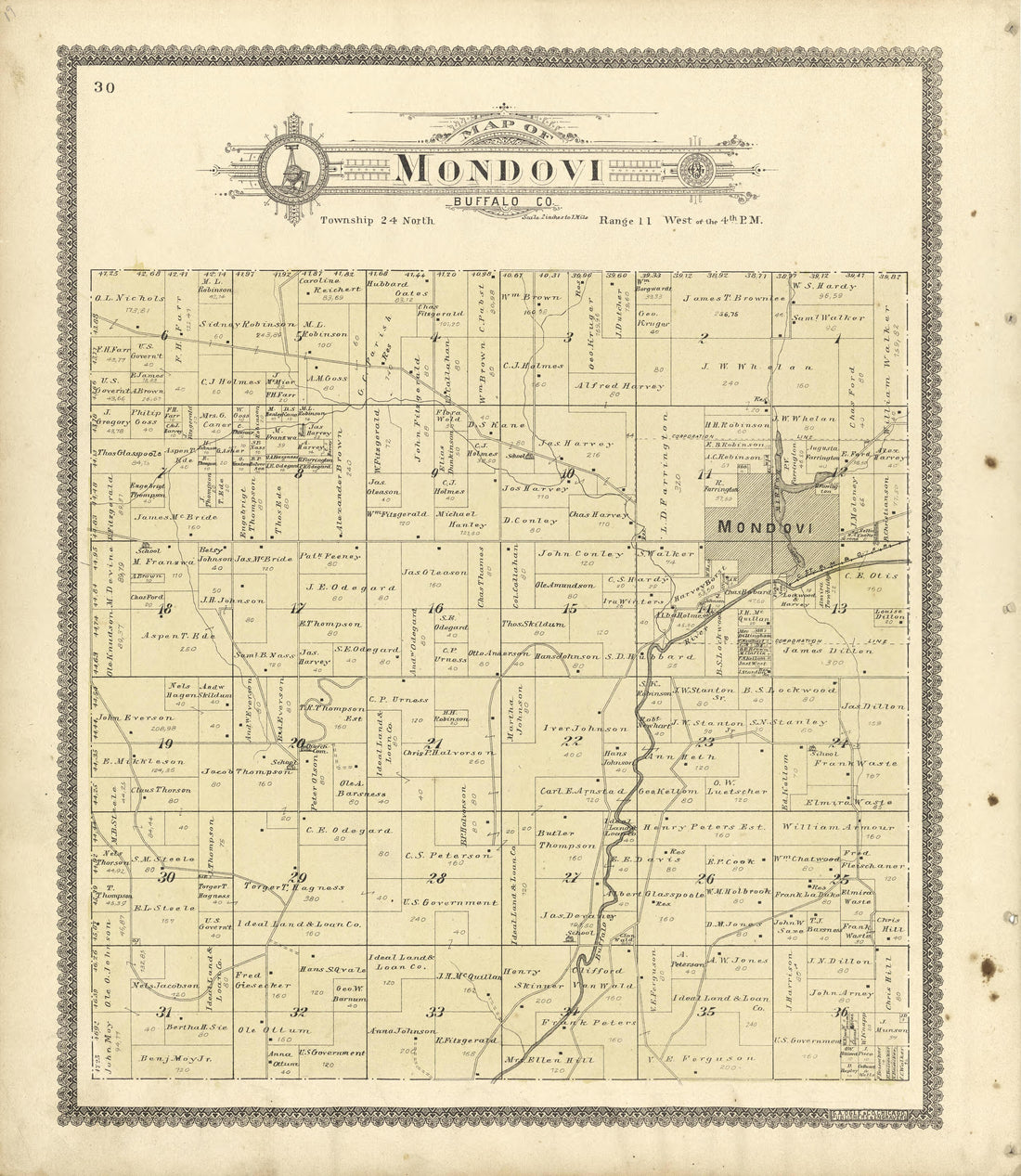 Map Mandovi Buffalo County from Standard Atlas of Buffalo and Pepin Counties, Wisconsin : Including a Plat Book of the Villages, Cities and Townships of the County, Map of the State, United States and World : Farmers … 1896 by Relic Map Company