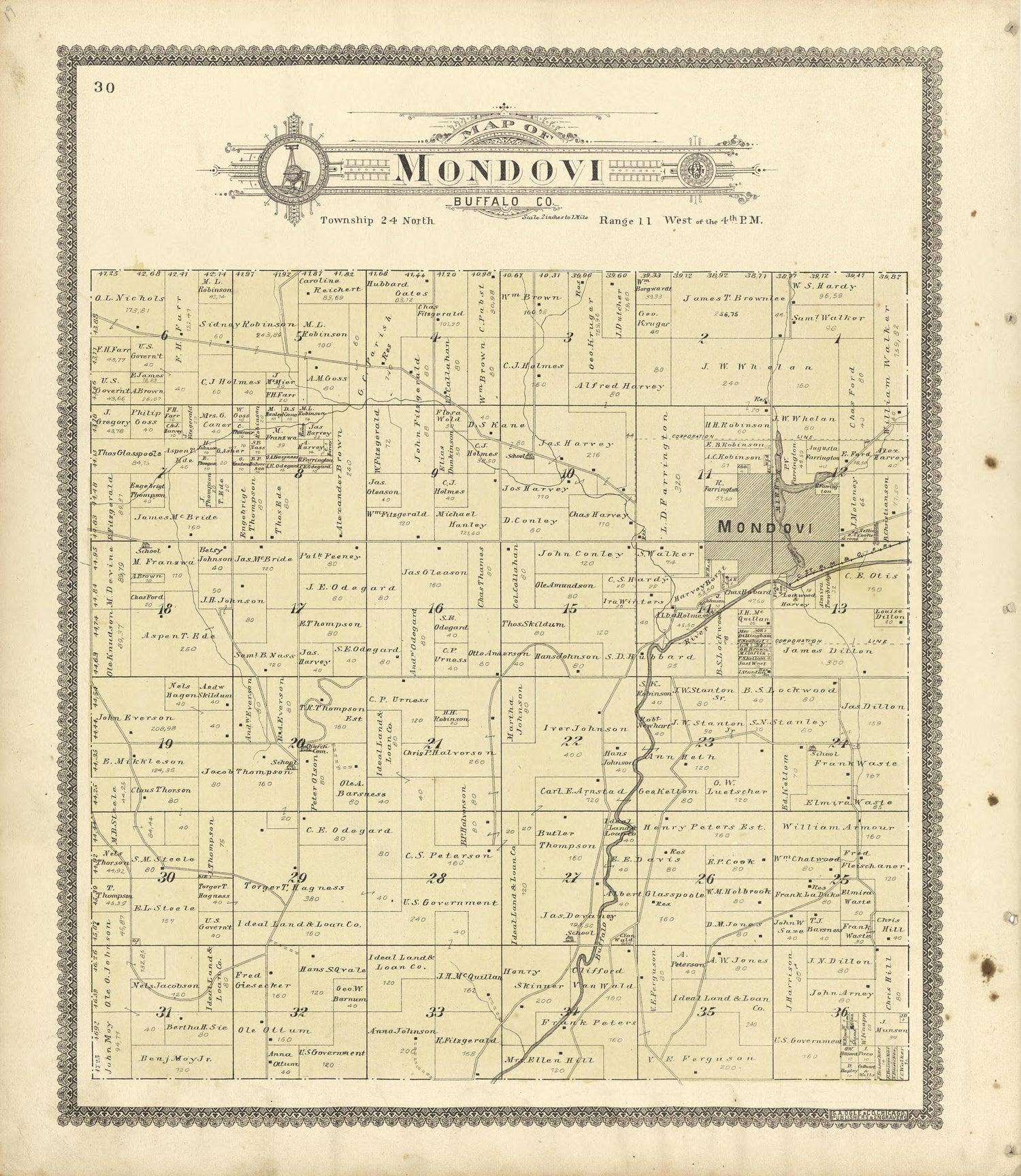 Map Mandovi Buffalo County from Standard Atlas of Buffalo and Pepin Counties, Wisconsin : Including a Plat Book of the Villages, Cities and Townships of the County, Map of the State, United States and World : Farmers … 1896 by Relic Map Company